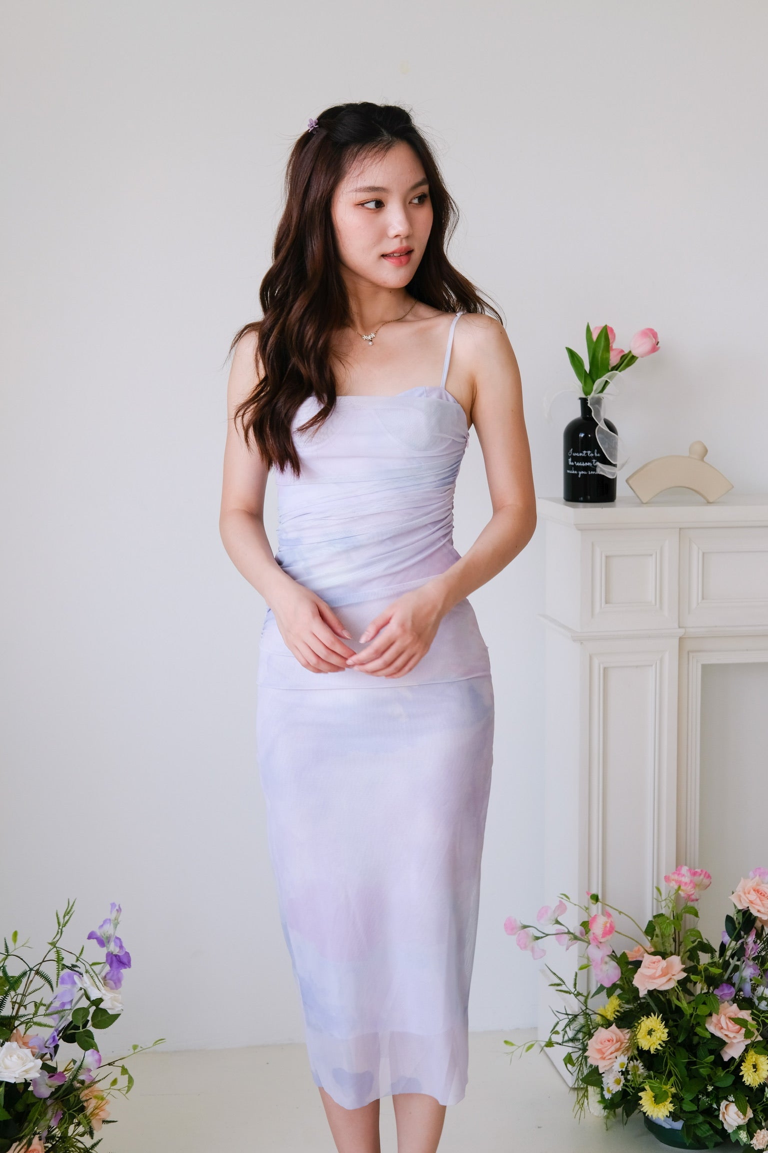 Lindsay Ombre Cowl Mesh Dress (Light Lavender)