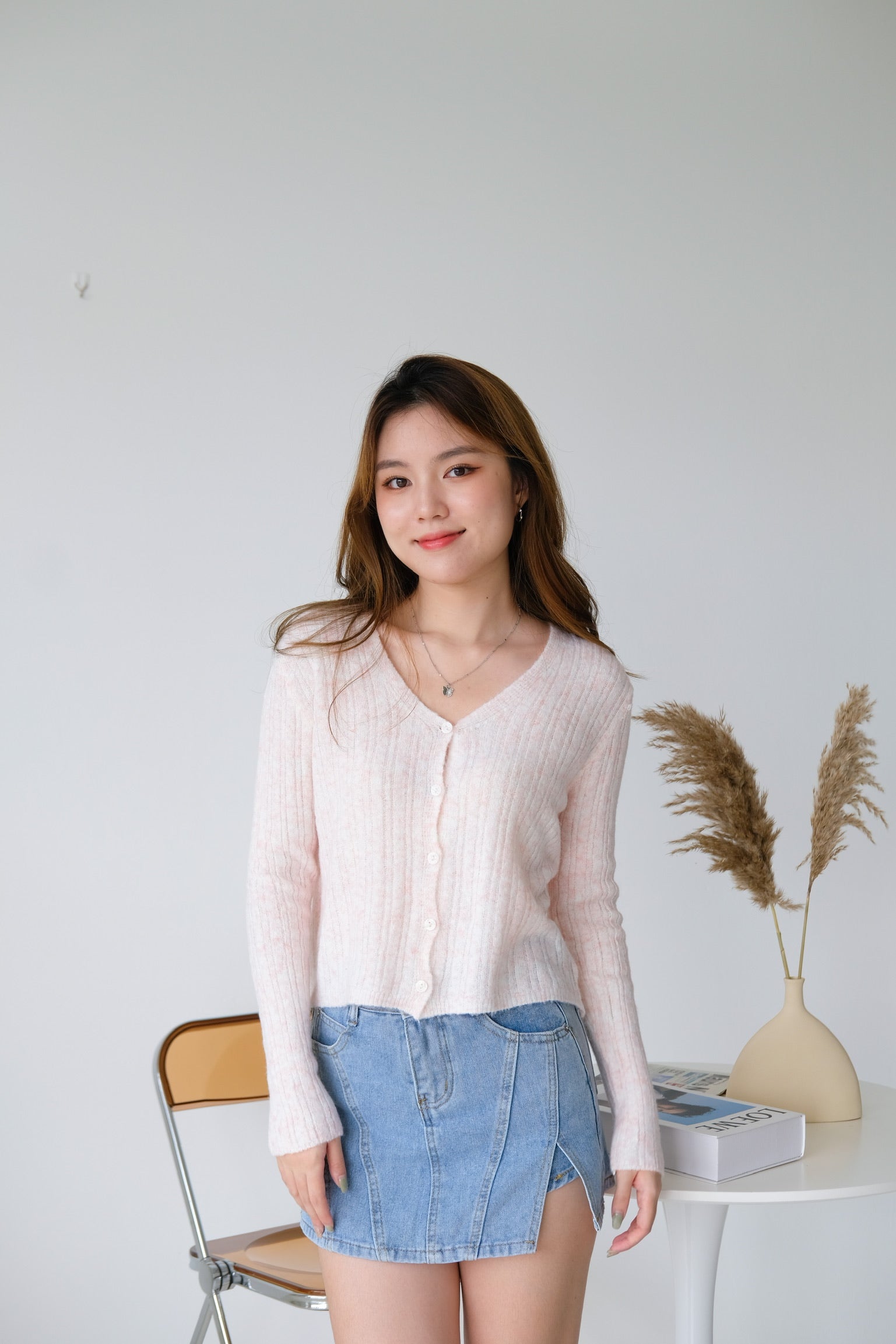 Lia Knit Cropped Cardigan (Light Pink)