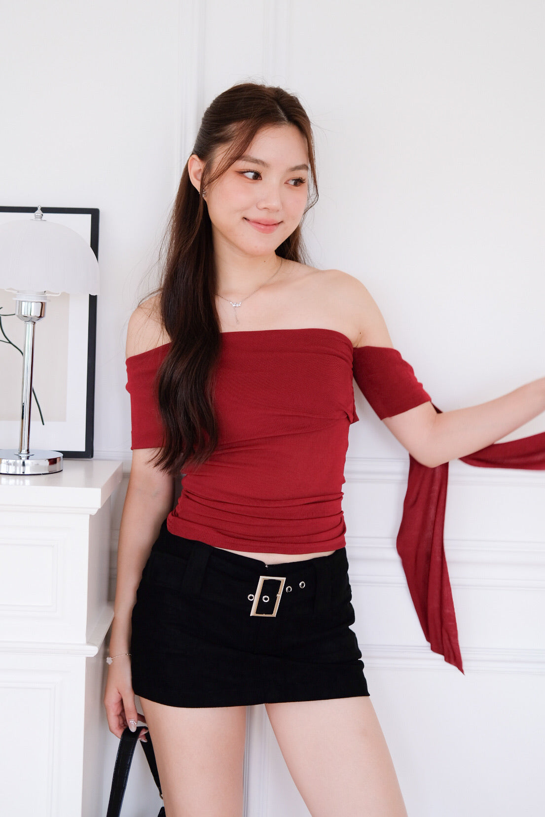 Erika Draped Off Shoulder Top (Wine)
