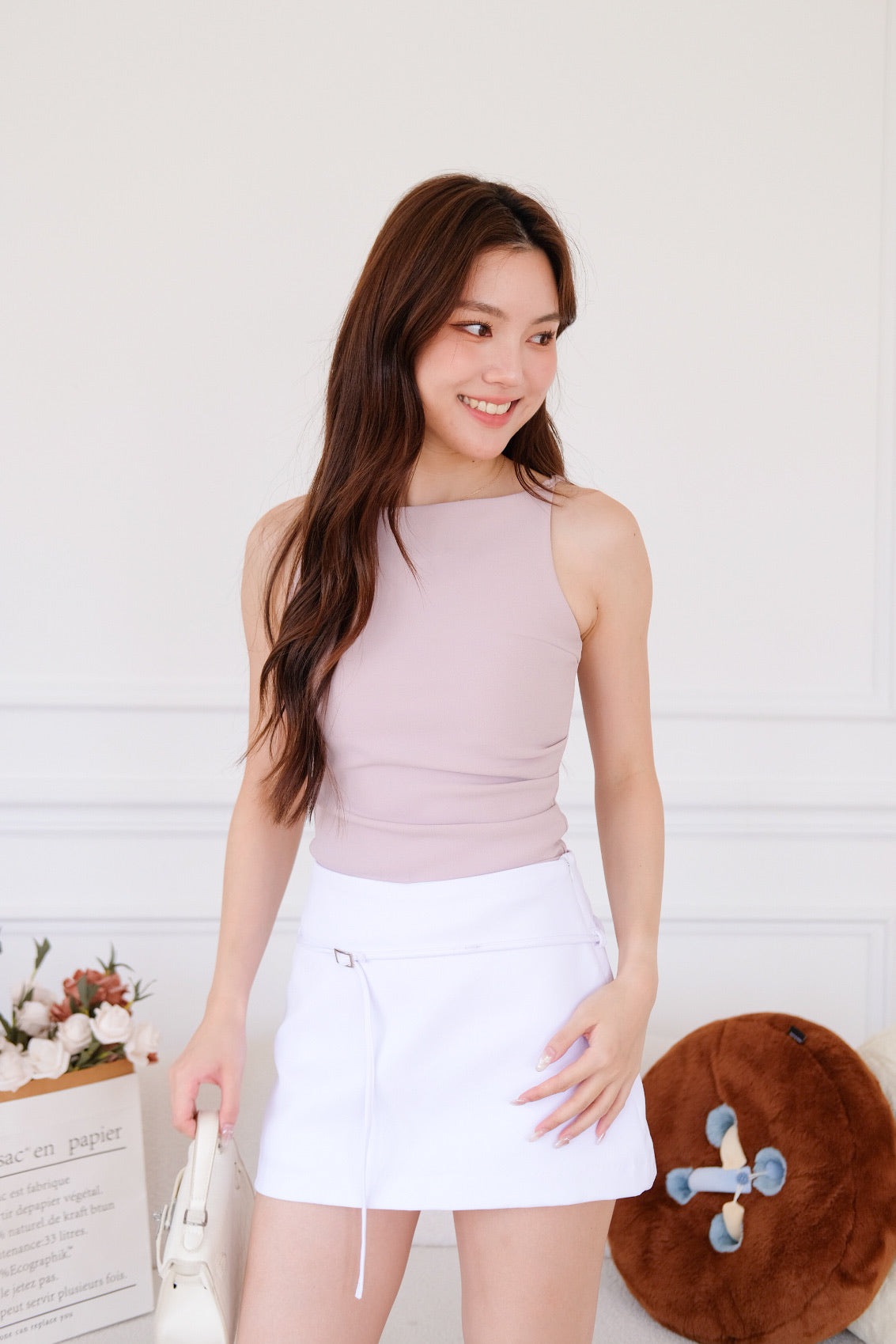 Tasha Mini Belt Skort (White)