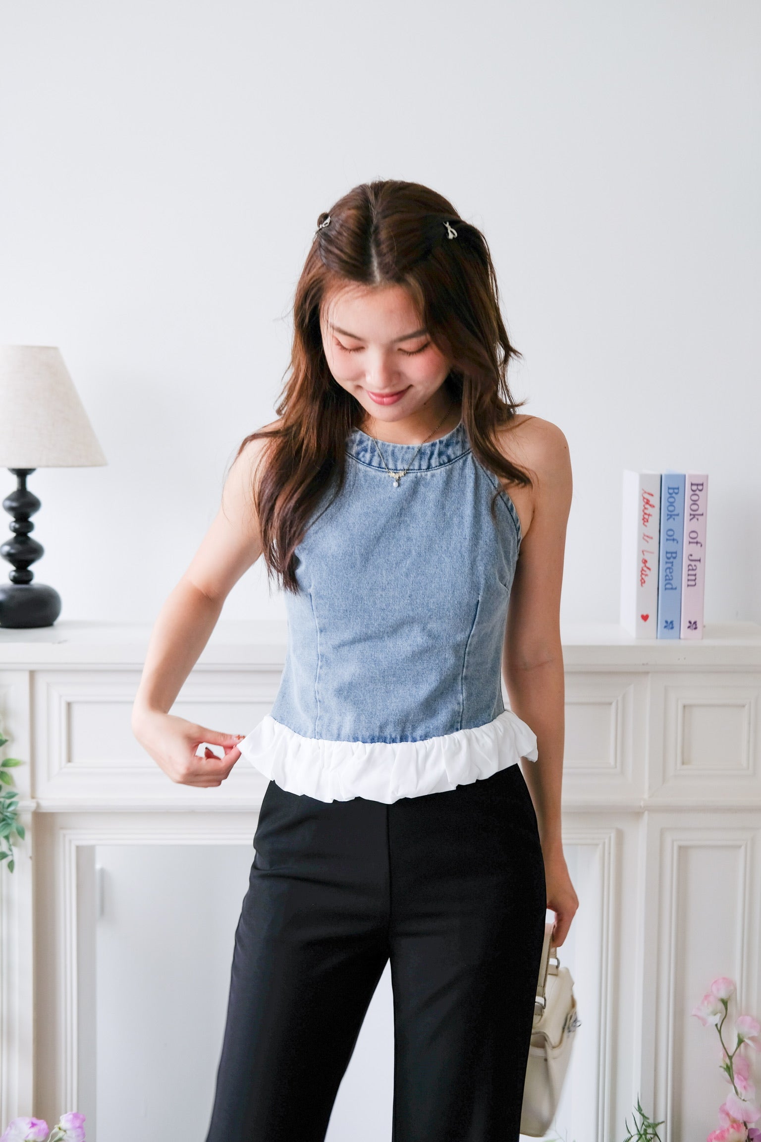 Lica Bubble Cloud Halter Denim Top (Acid Blue)