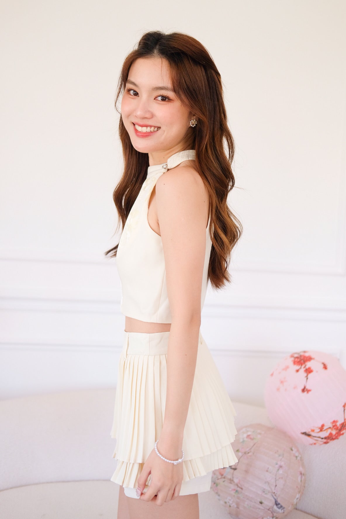 Ophelia Floral Pleated Set (Pale Yellow)