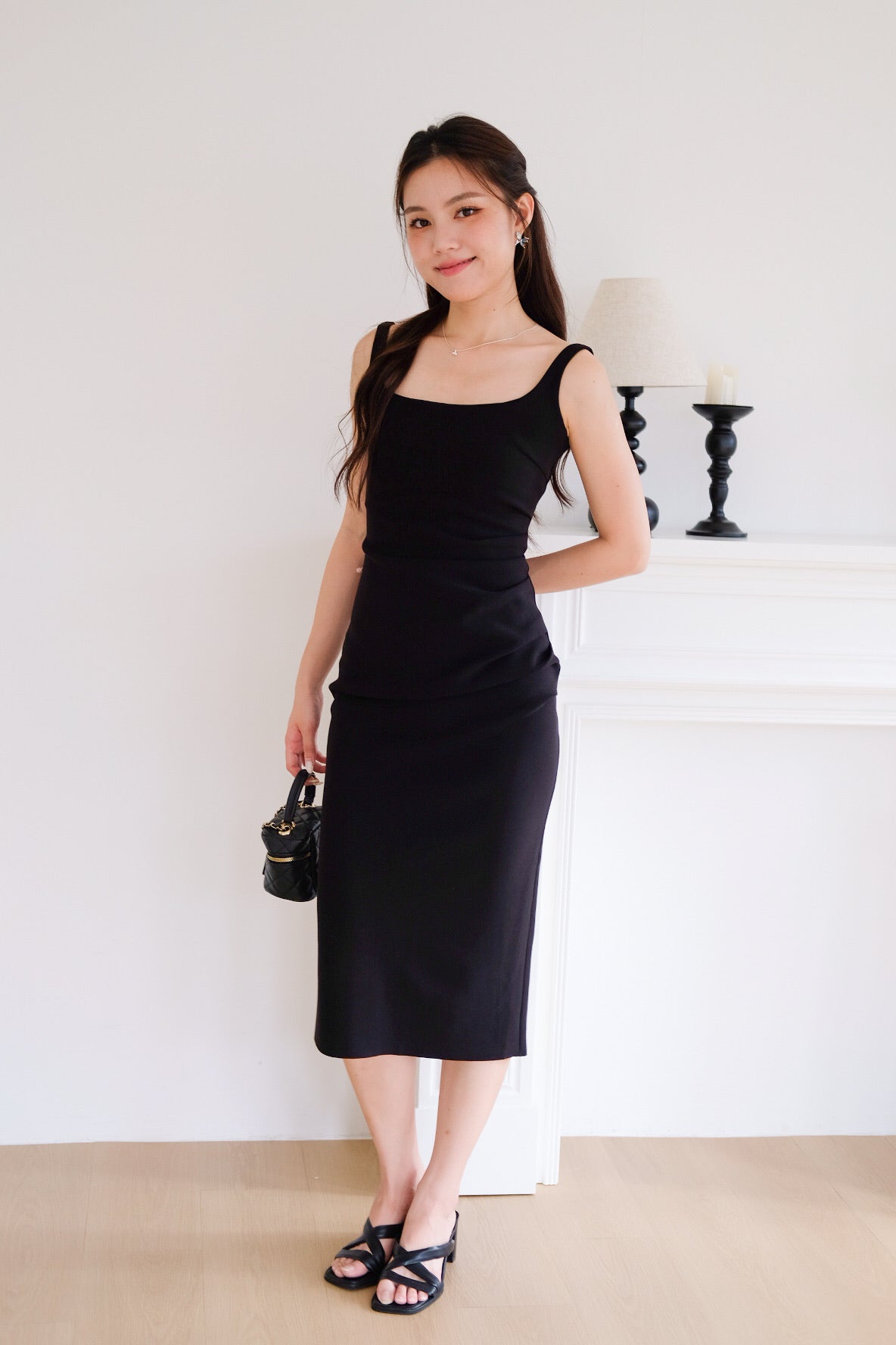 Claude Ruchea Slim Fit Midi Dress (Black)