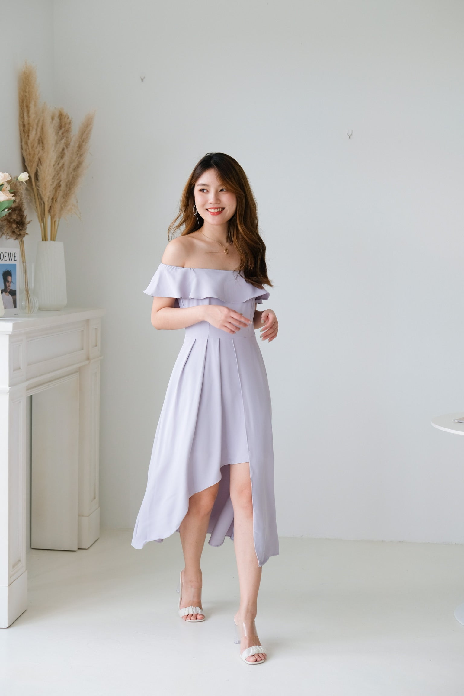 Danielle Ruffle Asymmetrical Maxi Dress (Purplish Grey)