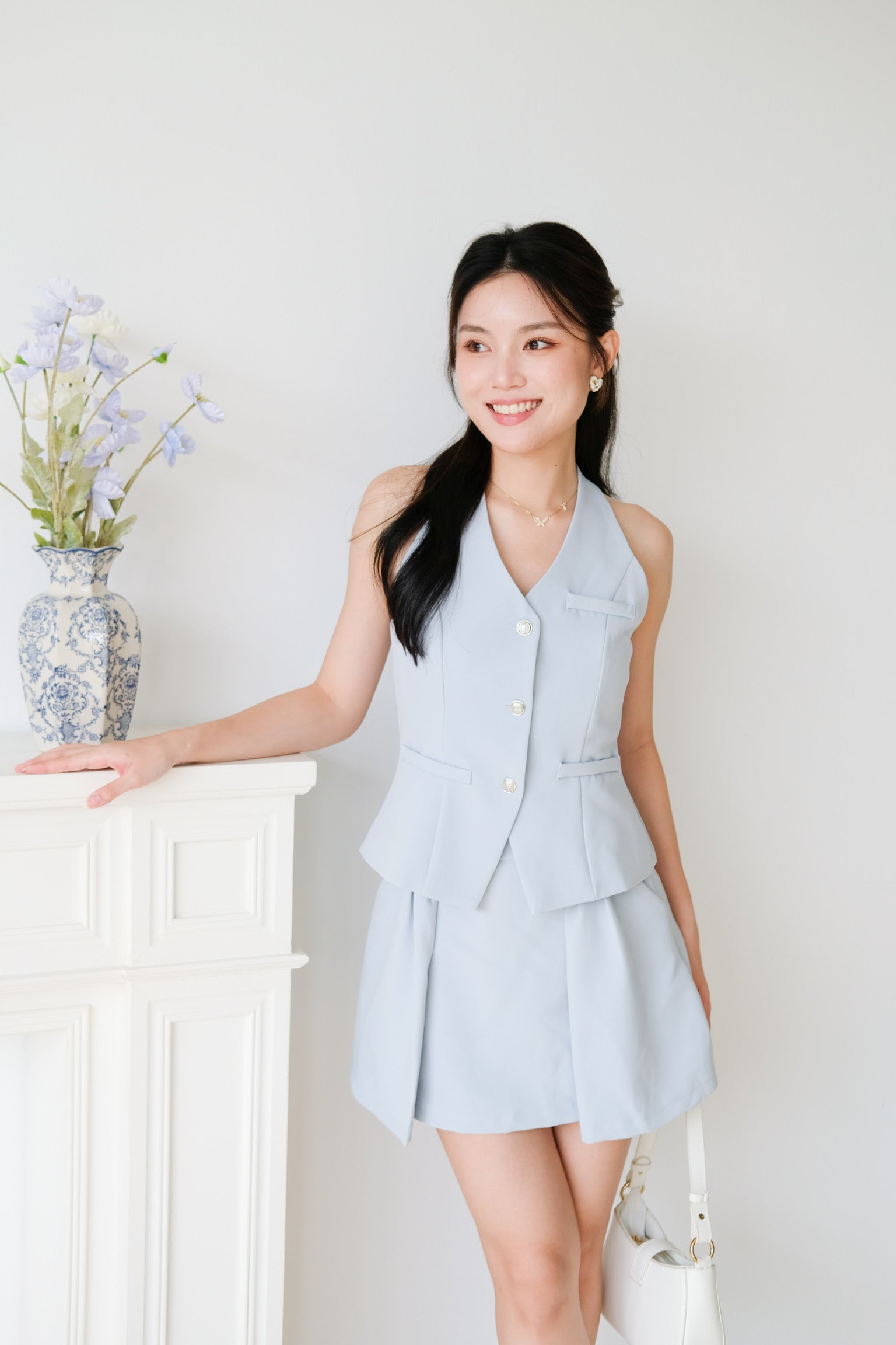 Megan Classic Vest Set (Dusty Blue)