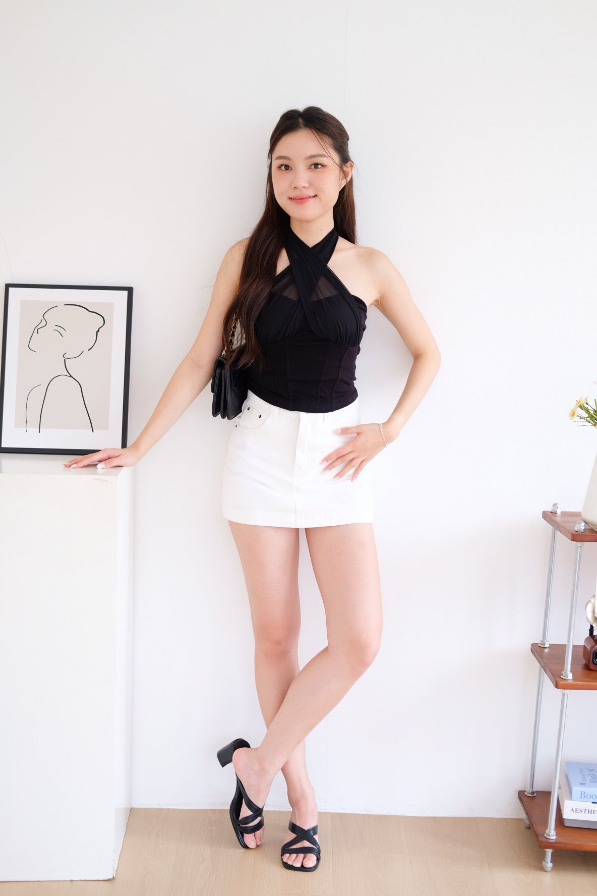 Siren Padded Halter Self Tie Top (Black)