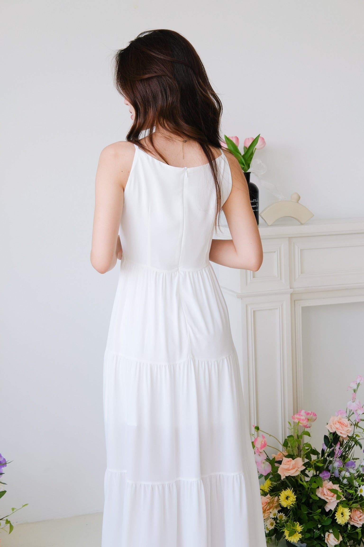 Bernice Boatneck Tiered Maxi Dress (White)