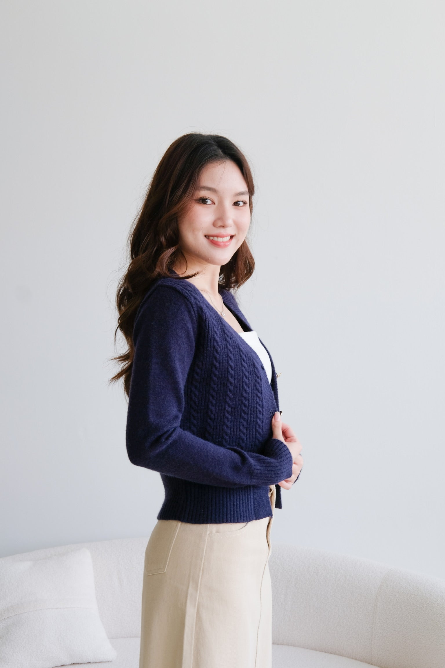 Hermione College Knit Cardigan (Navy Blue)