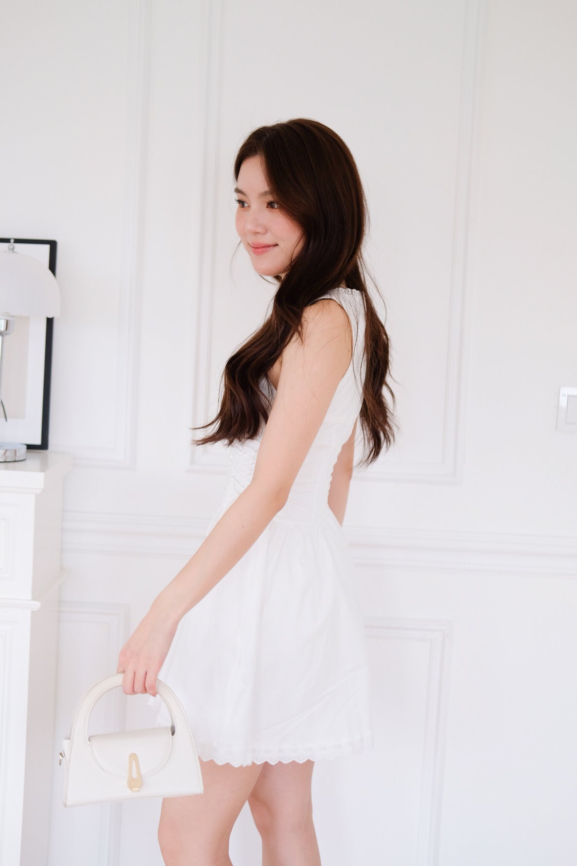 Elaine Lace Up Skater Dress (White) [ETA 10 Sept]