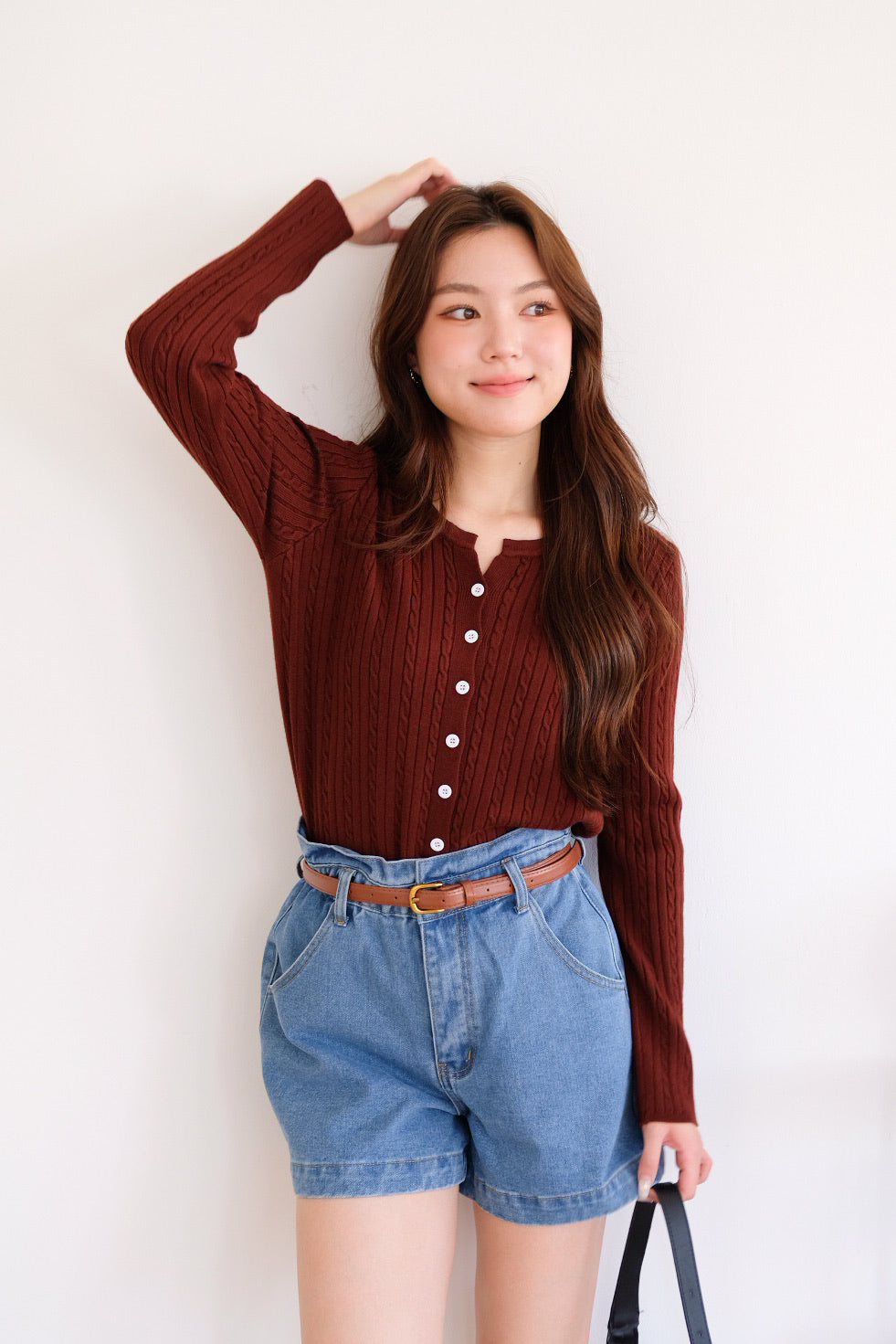 Sharlyn Cable Knit Cardigan (Maroon)