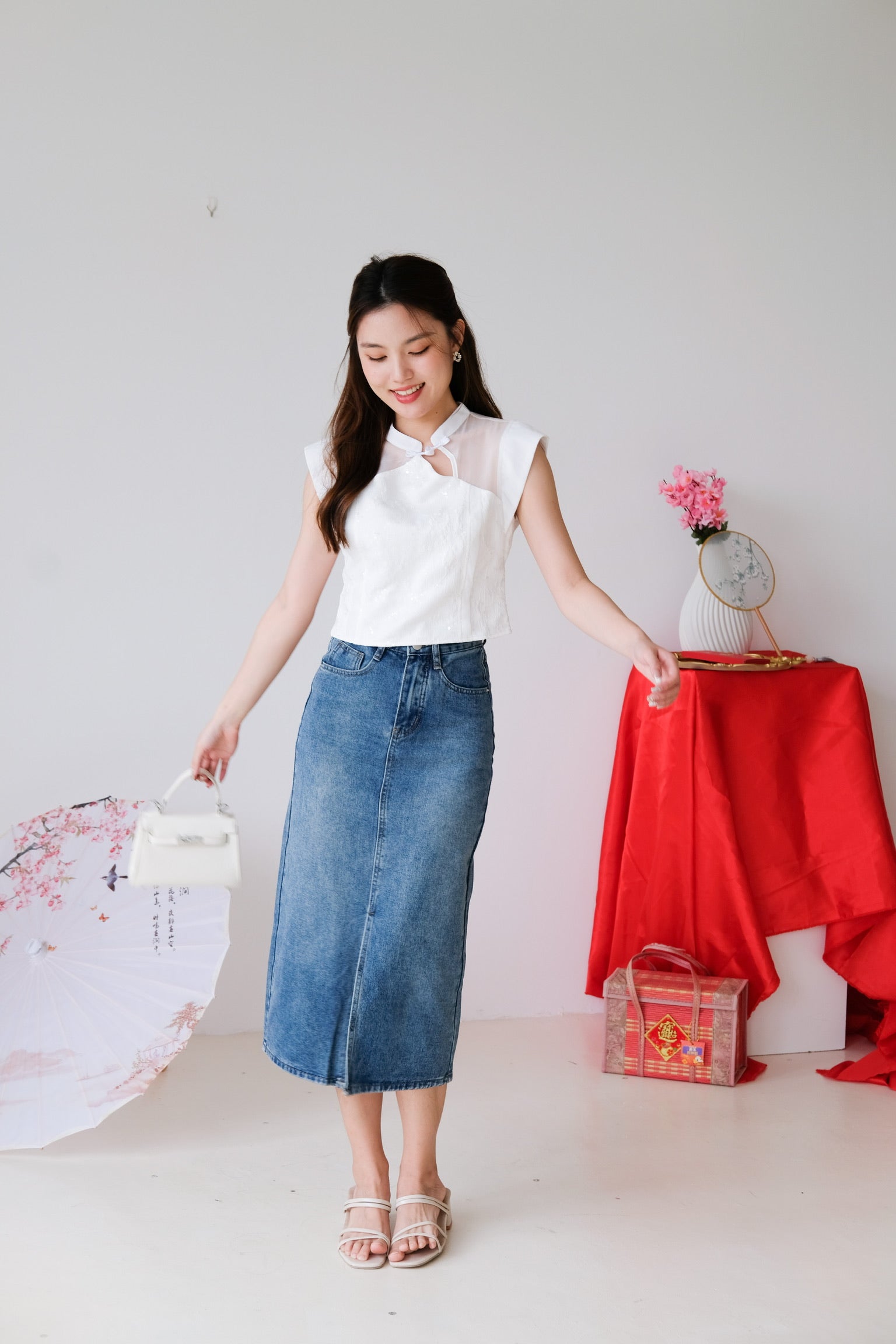 Alycia Denim Midi Skirt (Denim Blue)