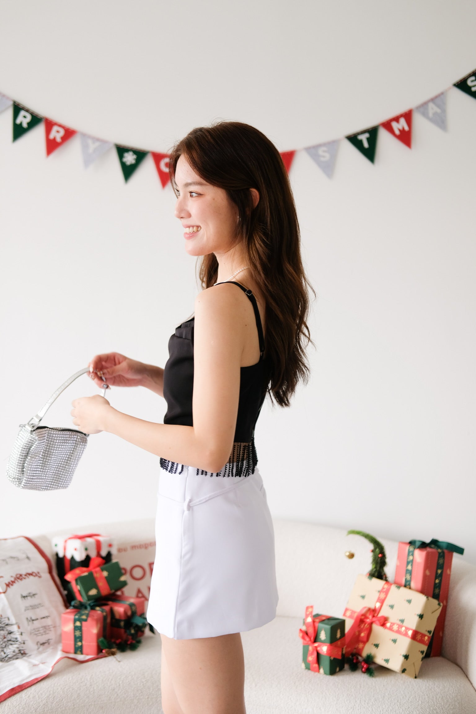 Amaria Embellished Tassel Crop Top (Black)