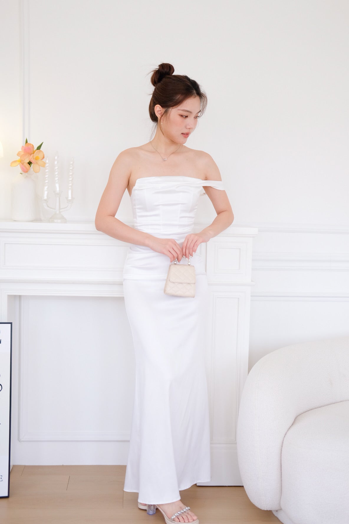 Ophelia Satin Mermaid Maxi Dress (White)