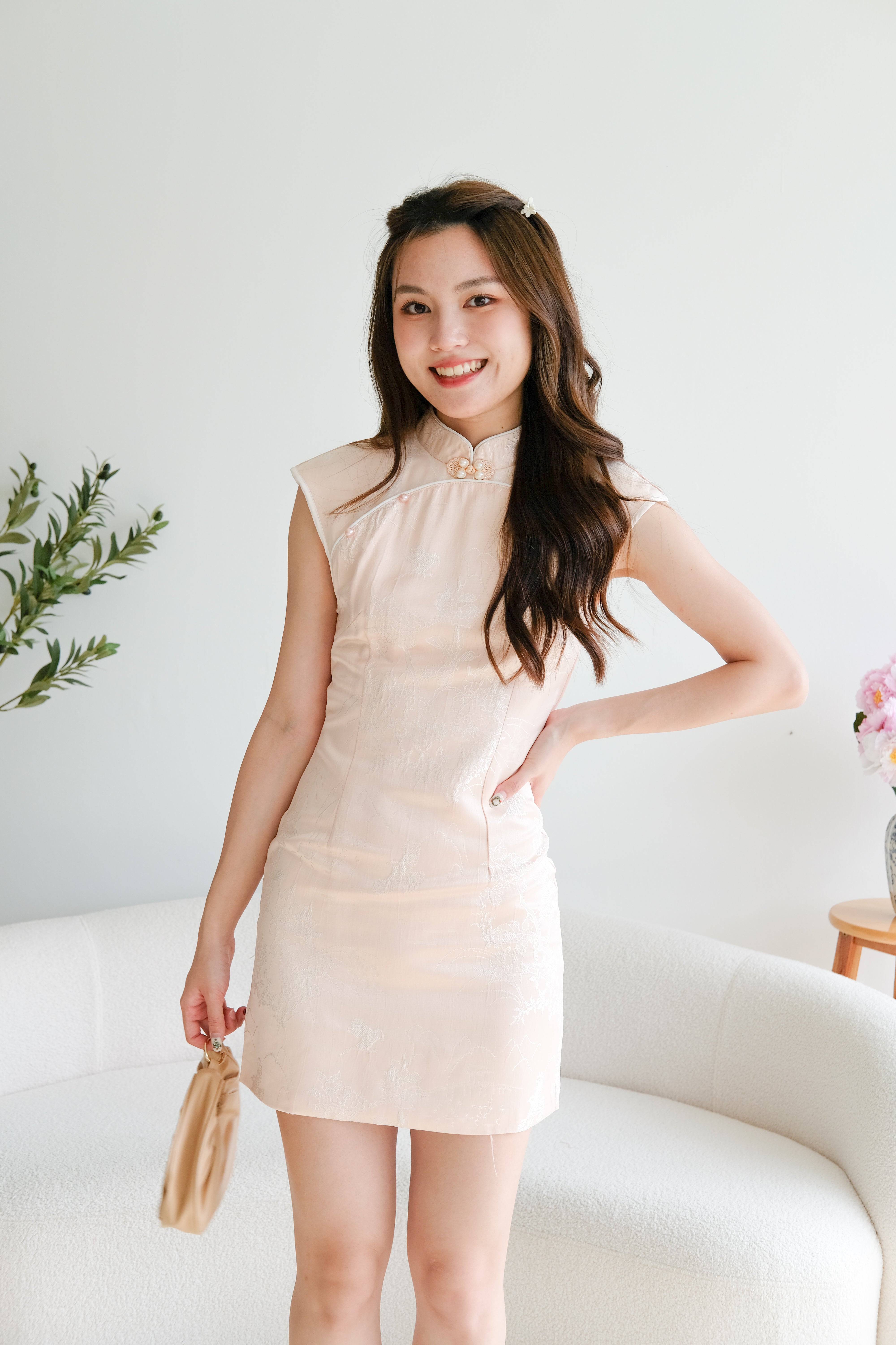 Meng Yao Floral Cheongsam (Salmon Pink)