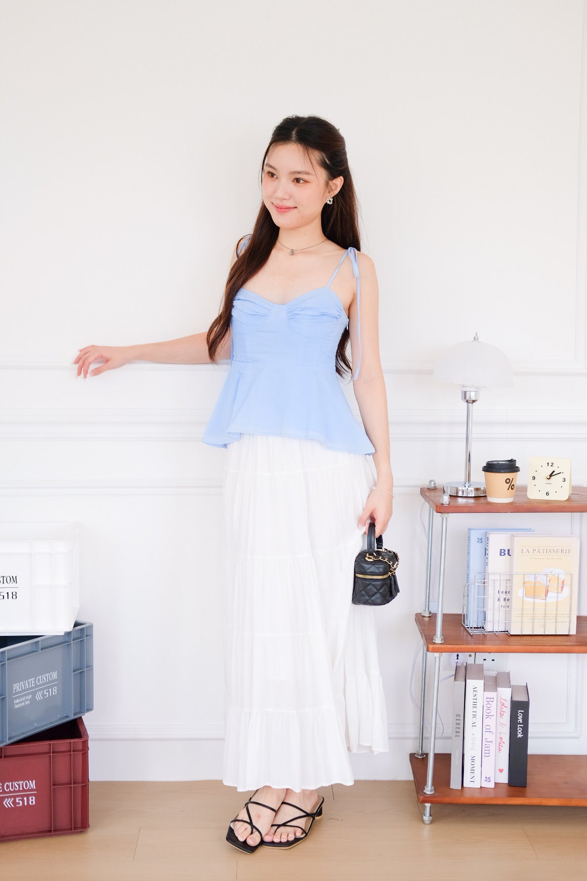 Mona Self Tie Ribbon Peplum Top (Blue)