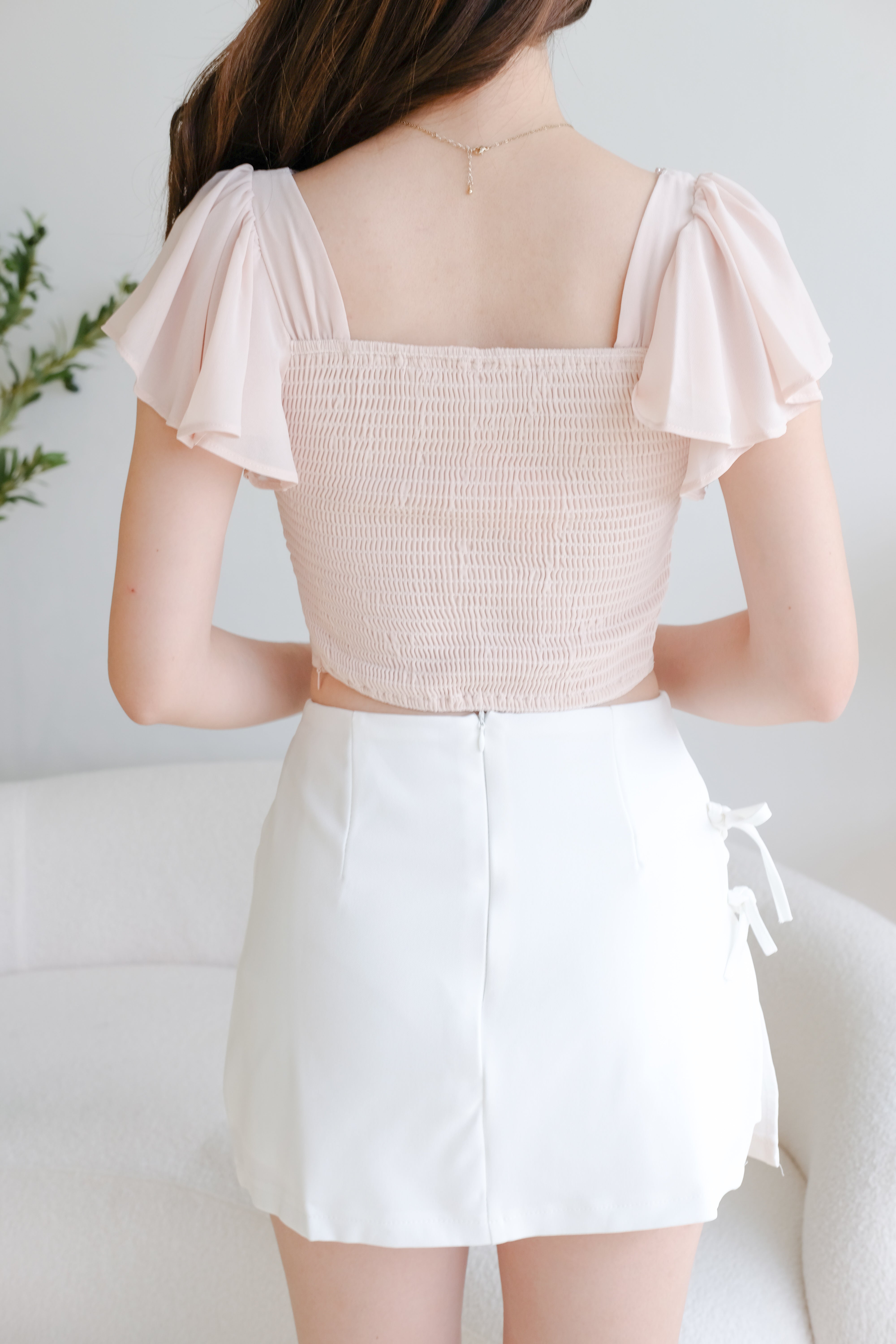 Lisette Flutter Crop Top (Dust Pink)