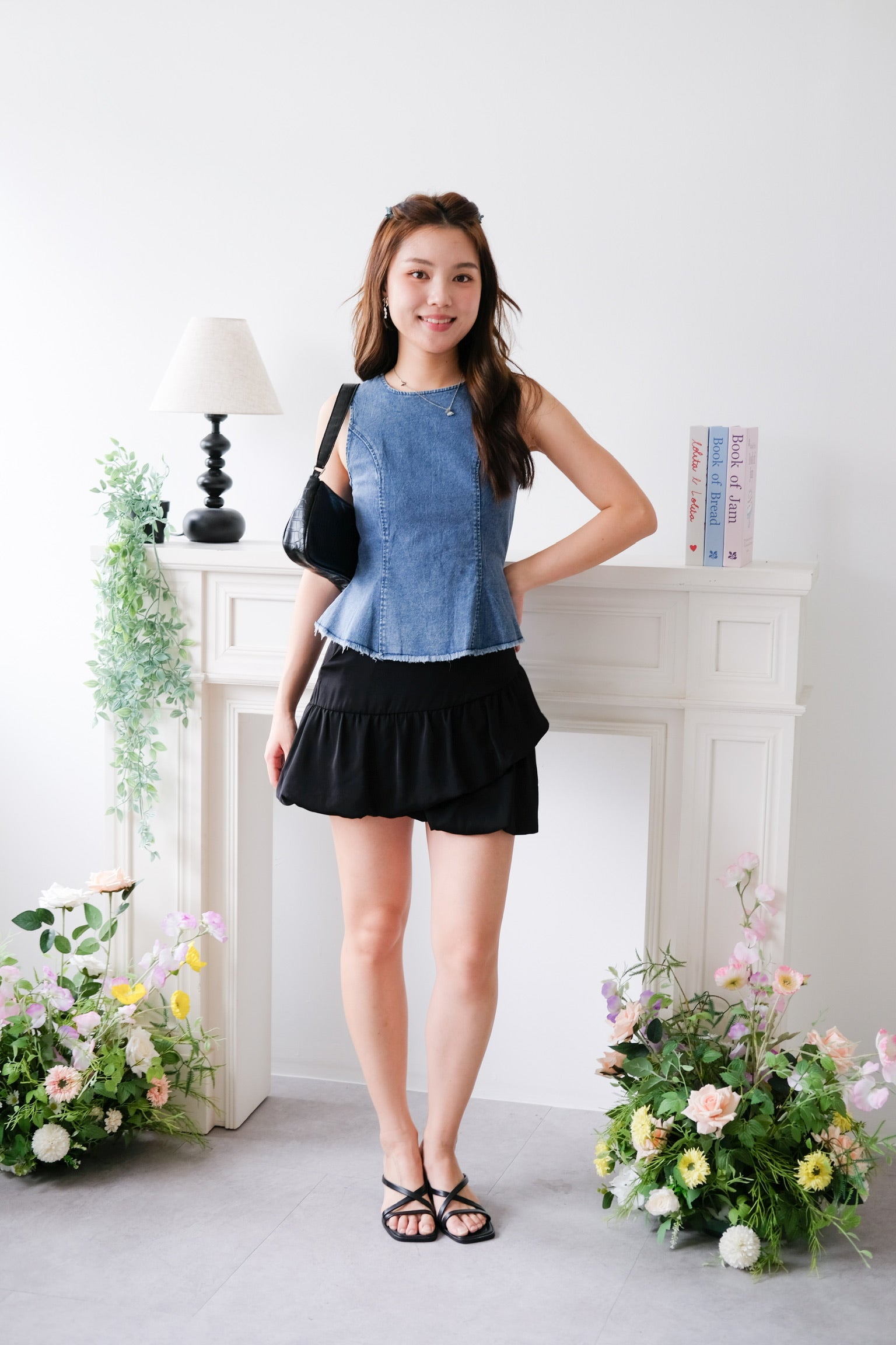 Alda Peplum Denim Top (Medium Blue)