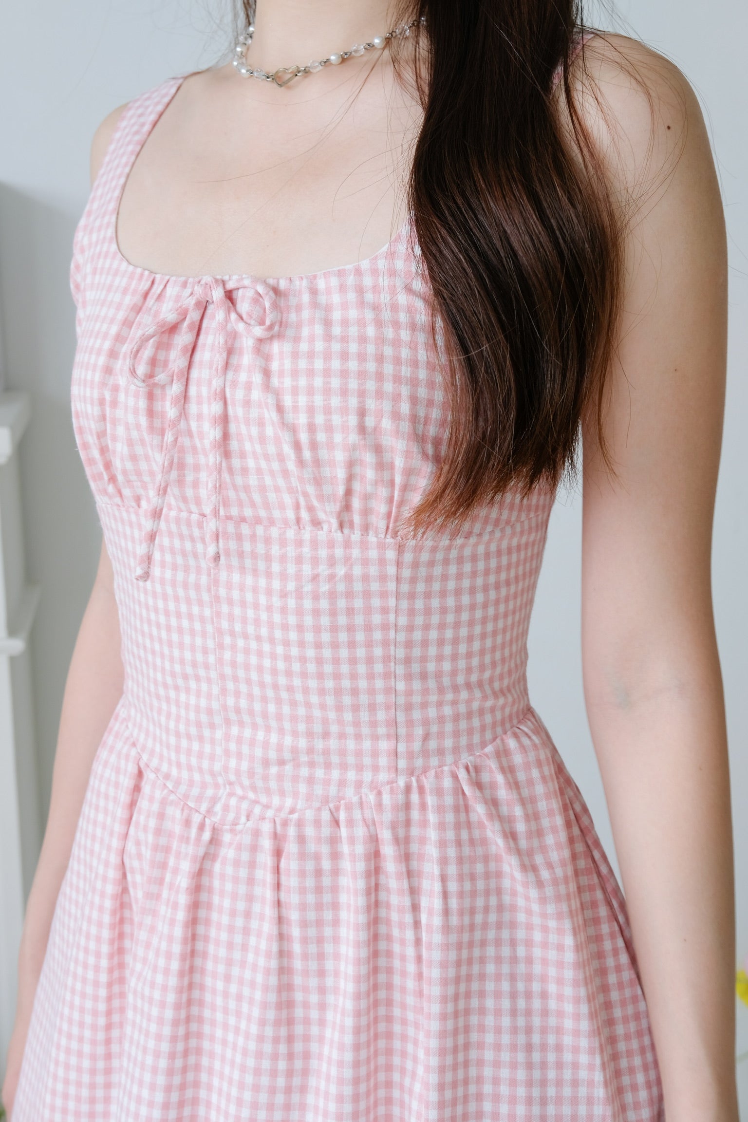 Tiffany Ruched Flare Dress (Pink Plaid)