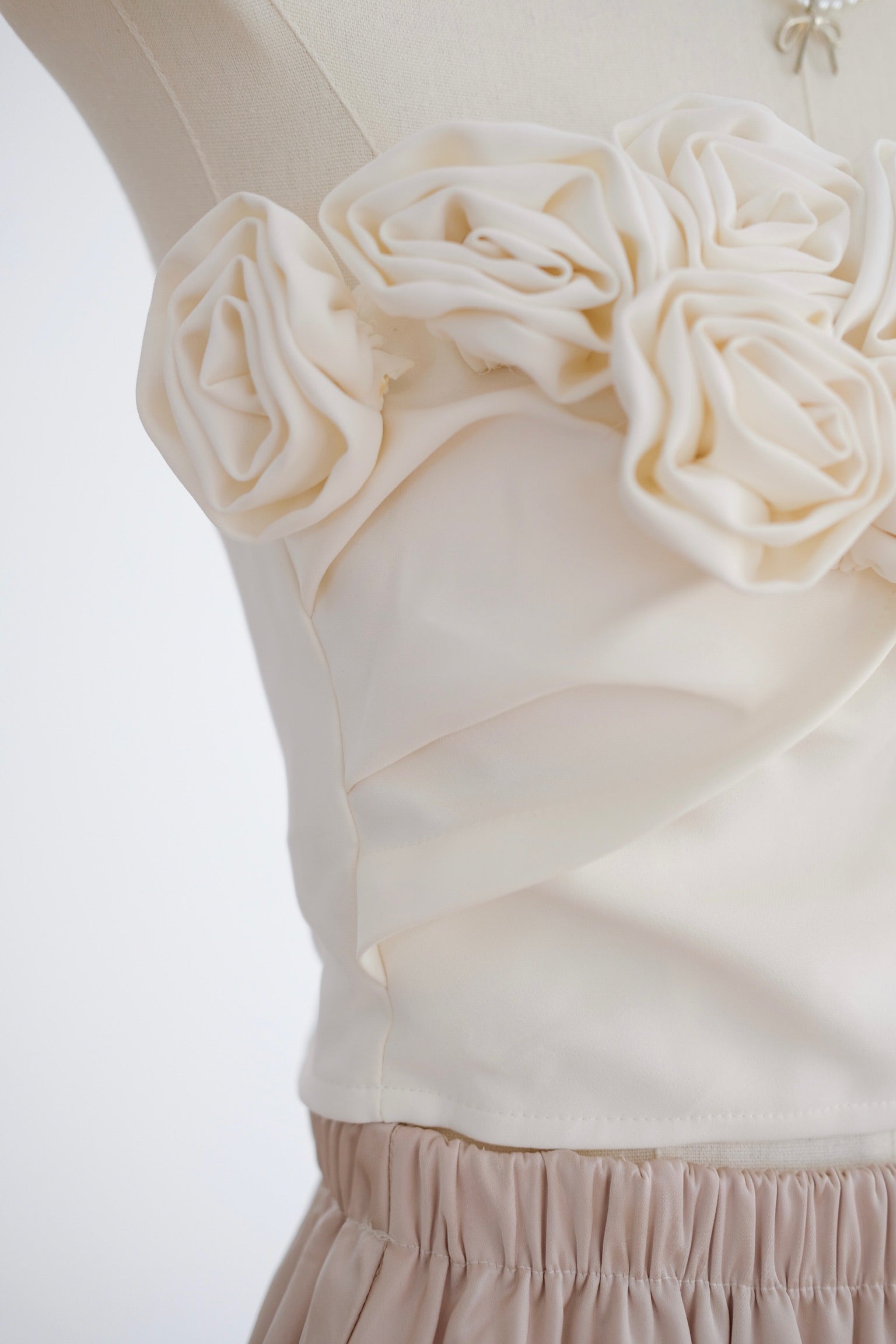 Cream Off-Shoulder 3D Floral Tube Top