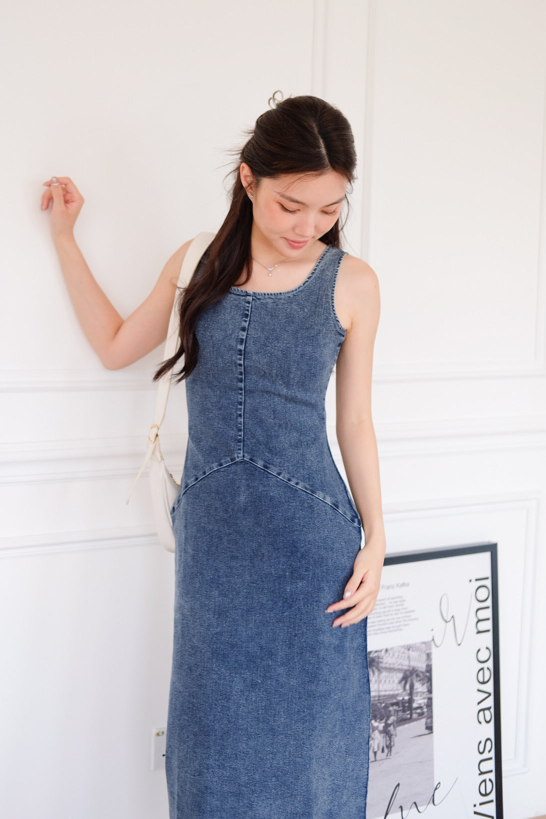 Revolution A Line Denim Maxi Dress (Dark Blue)