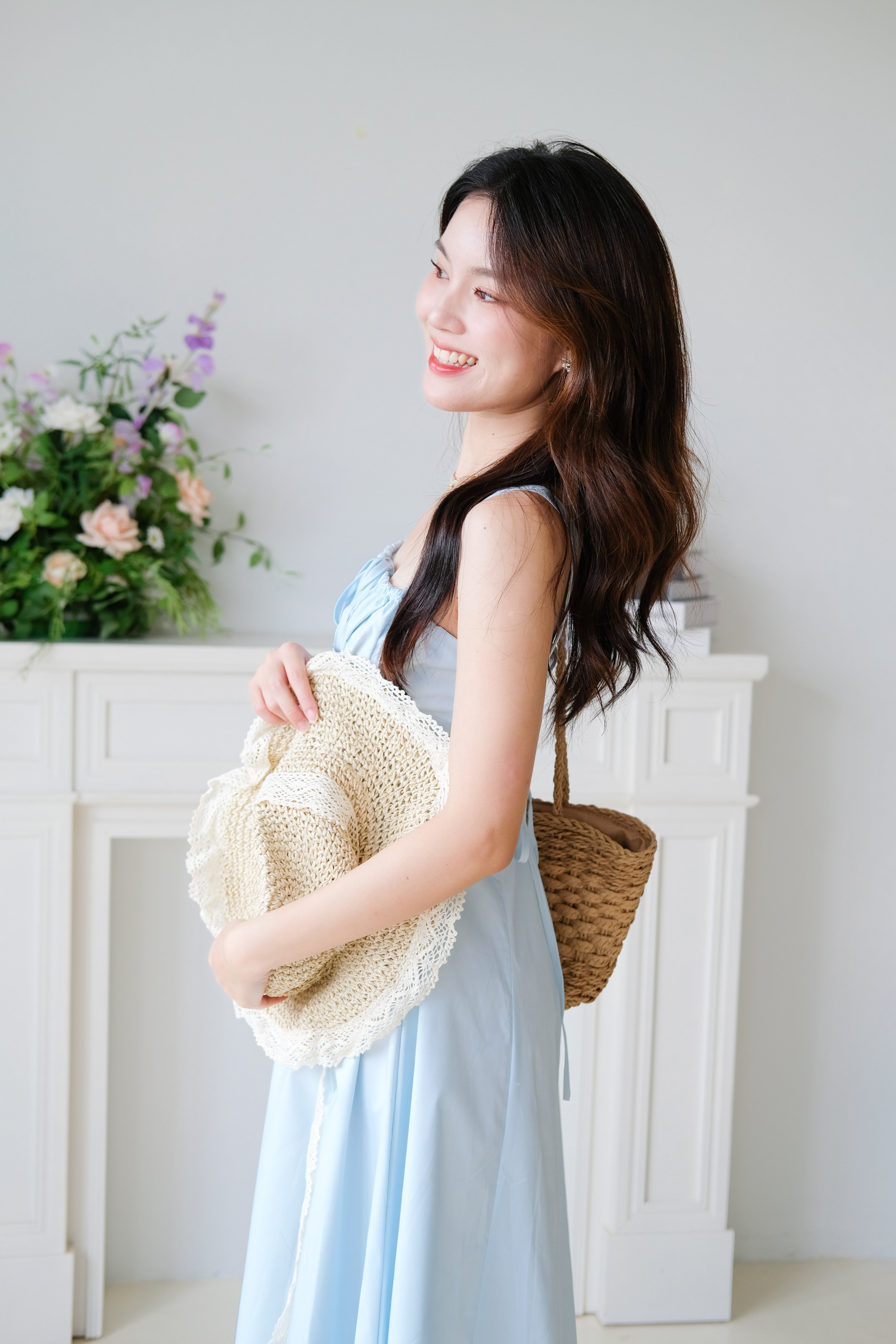 Claire Ruched Slit Midaxi Dress (Sky Blue)