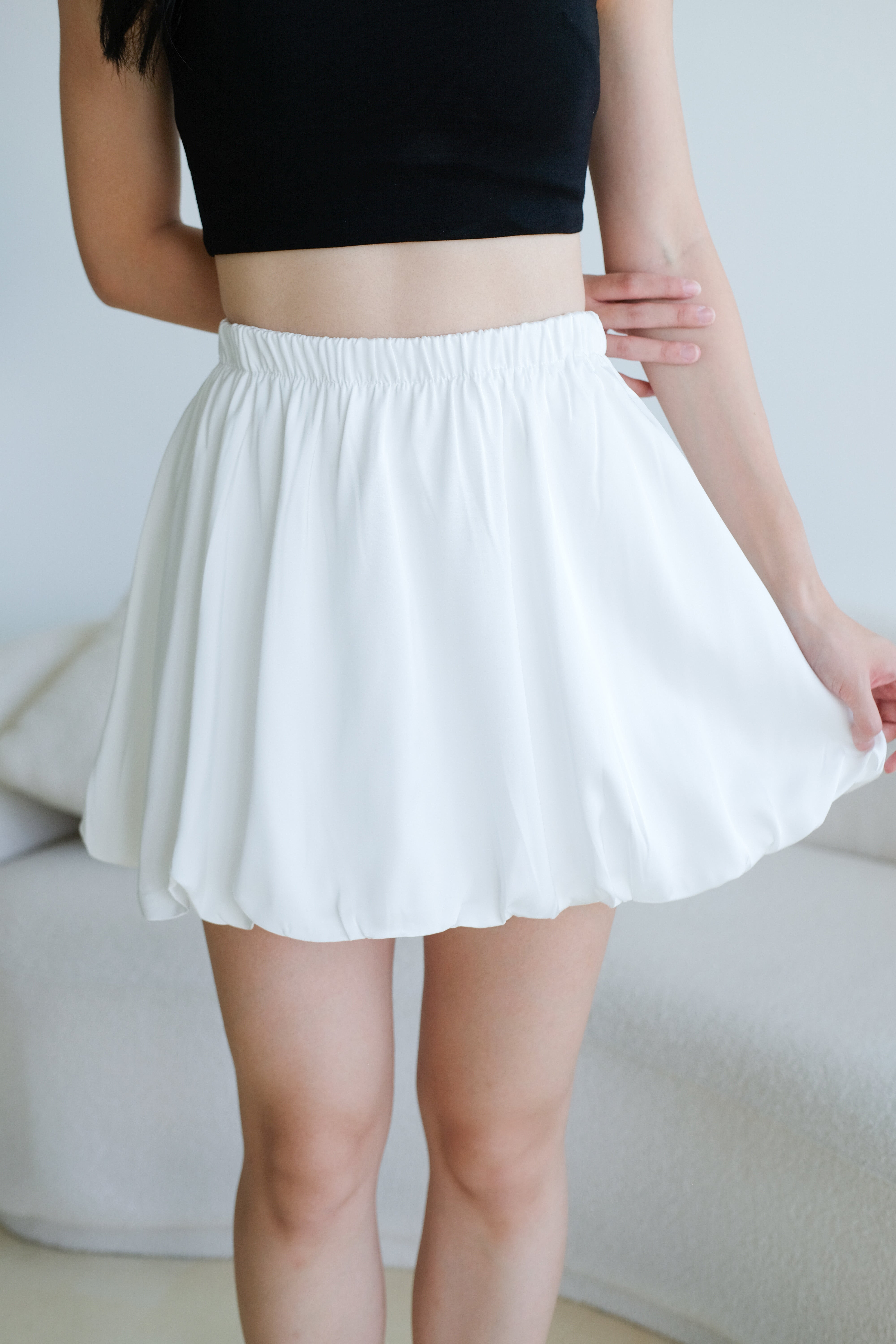 Lisa Bubble Satin Skirt (White)