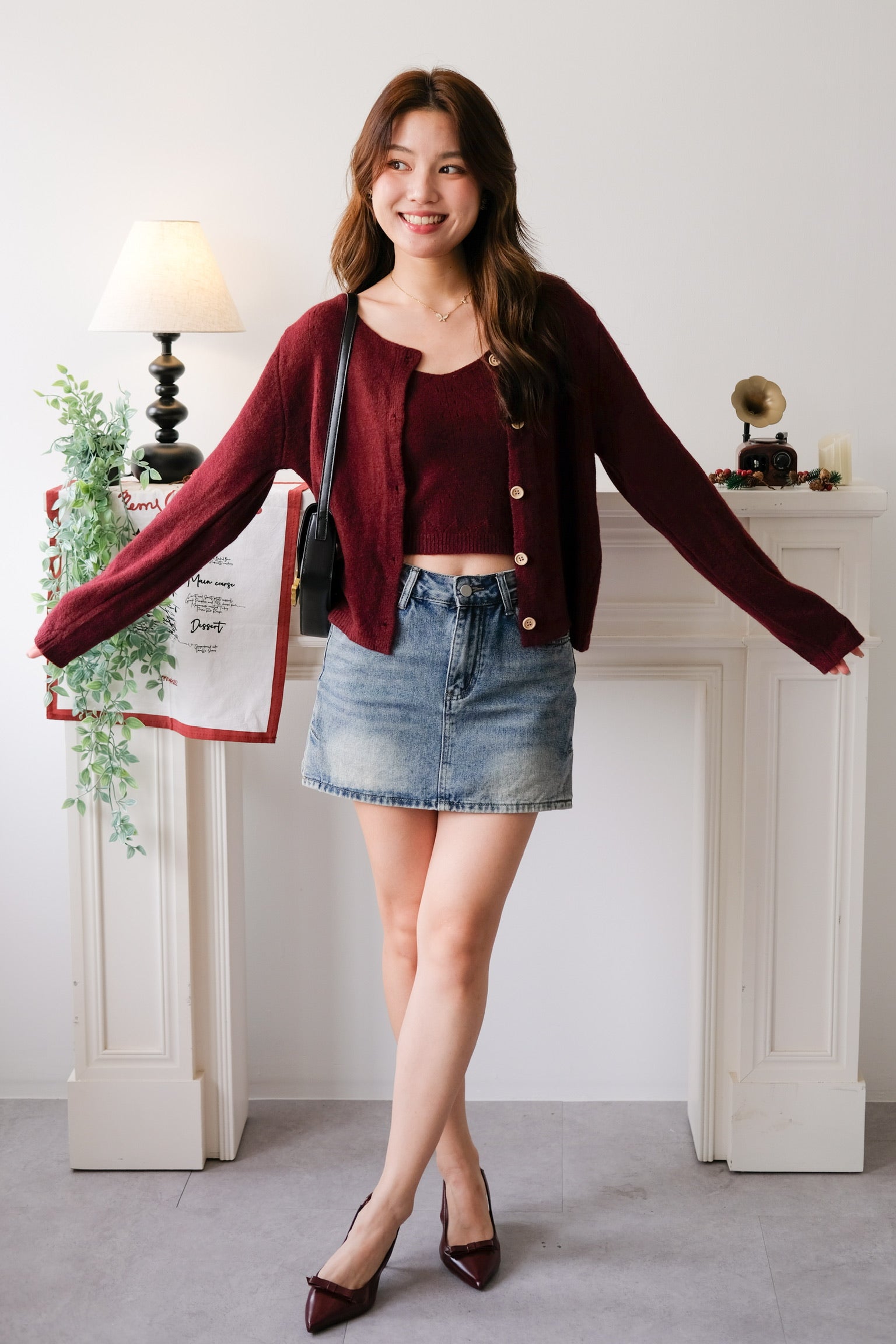 Nicole 2-in-1 Cardigan Set (Maroon)