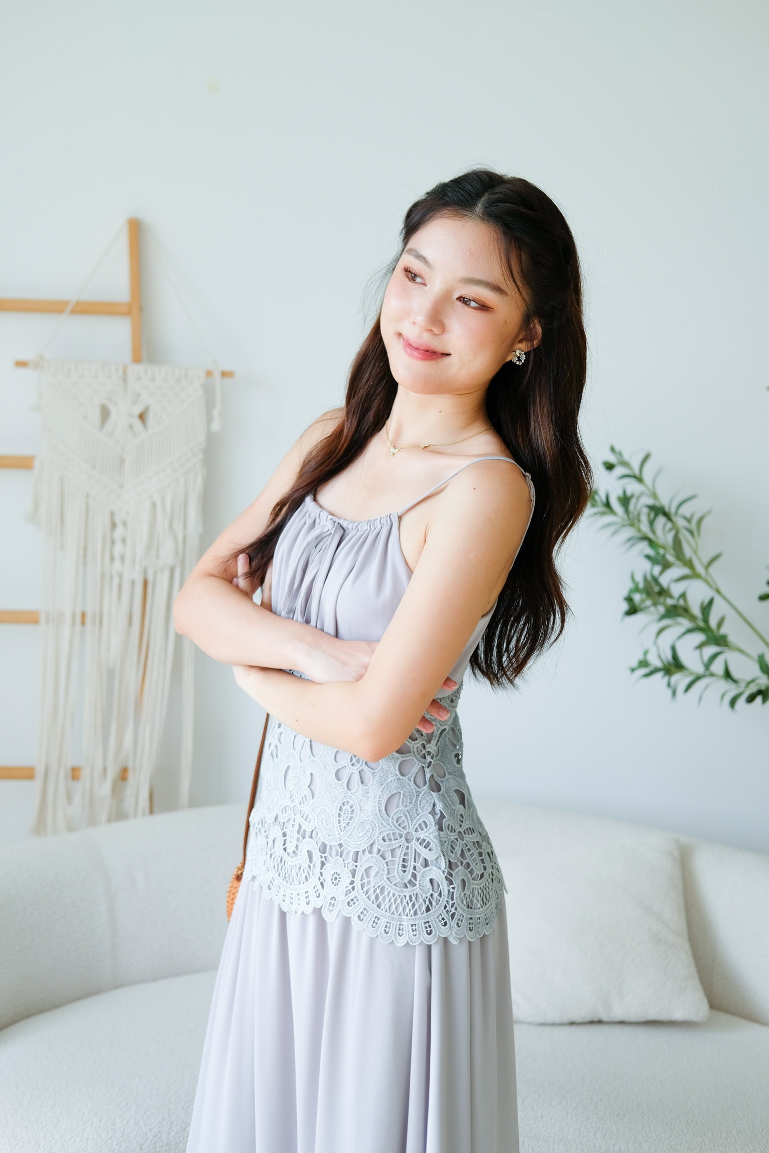 Saphira Crochet Maxi Dress (Purplish Grey)