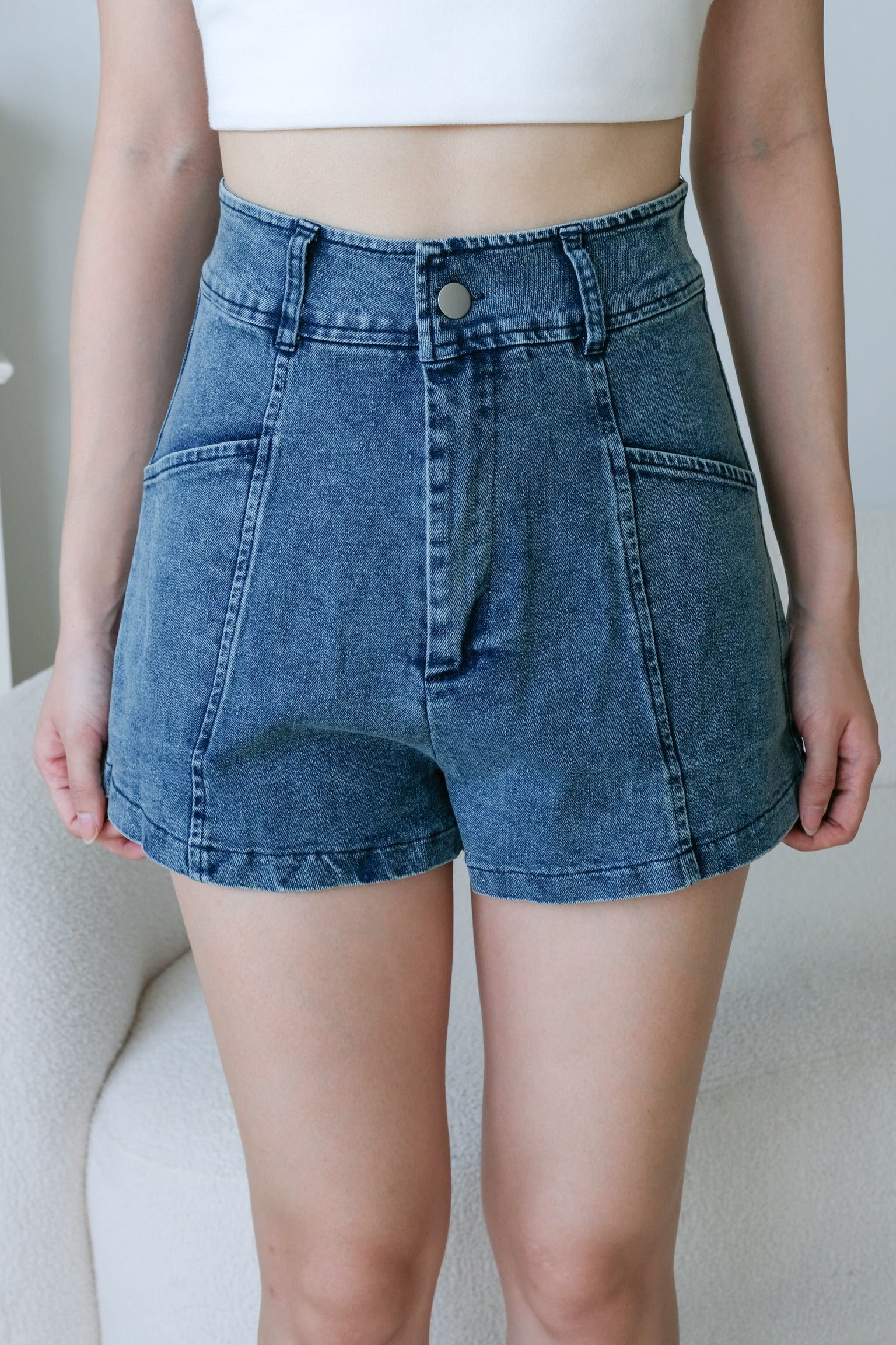 24/7 Denim High Waist Shorts (Blue)