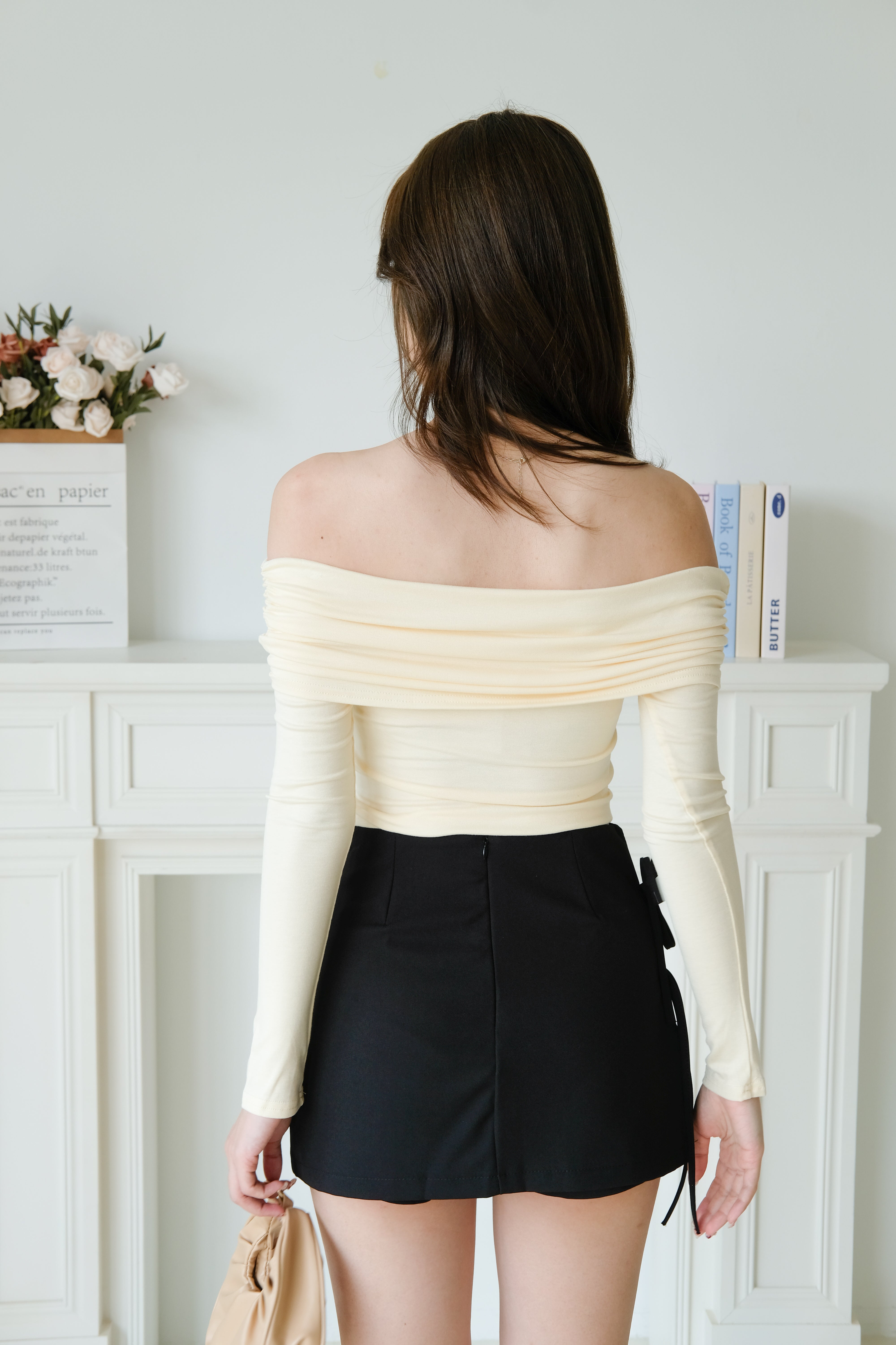 Juliette Overlap Off Shoulder Top (Pale Yellow)