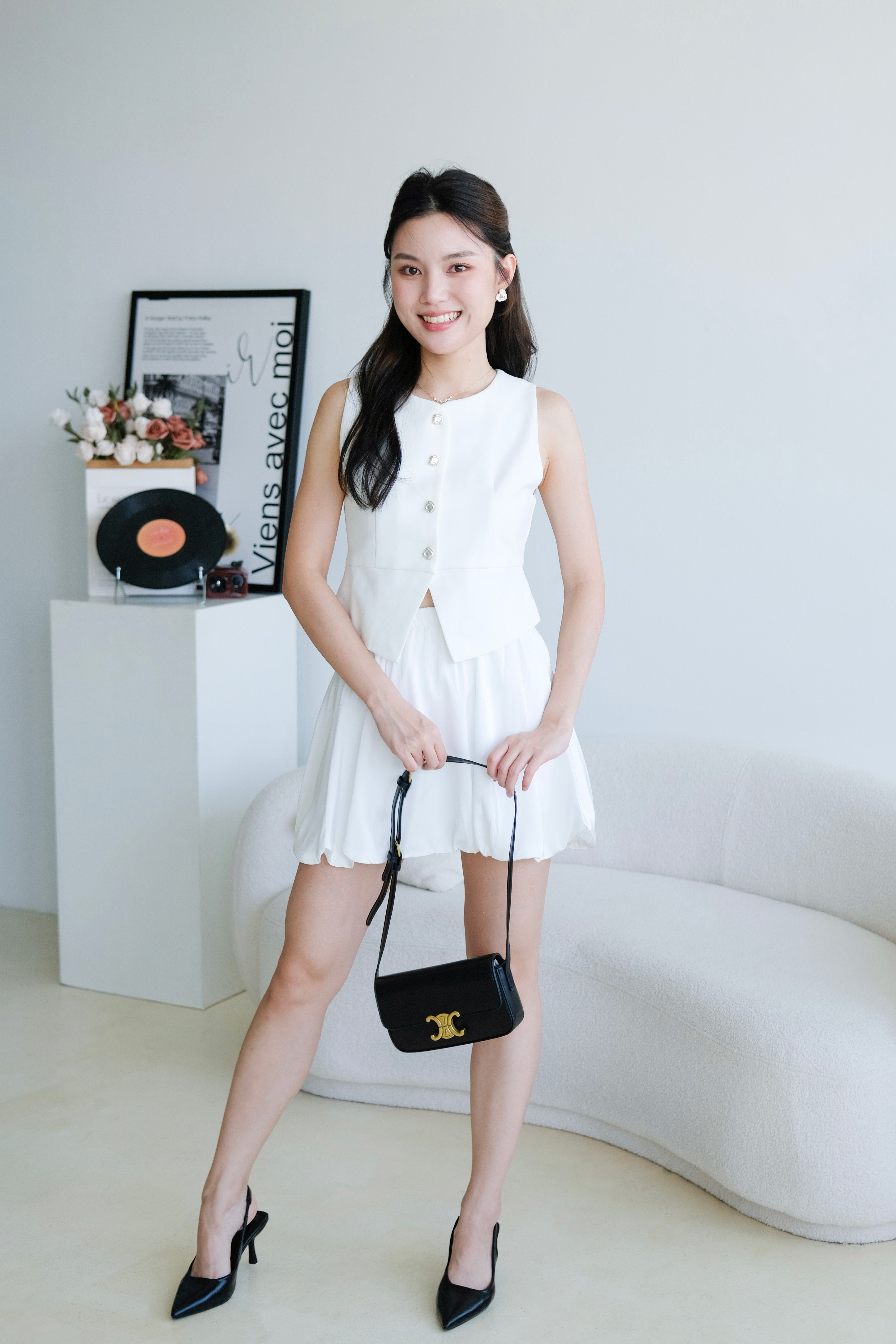 Valerie Round Neck Vest Top (White)
