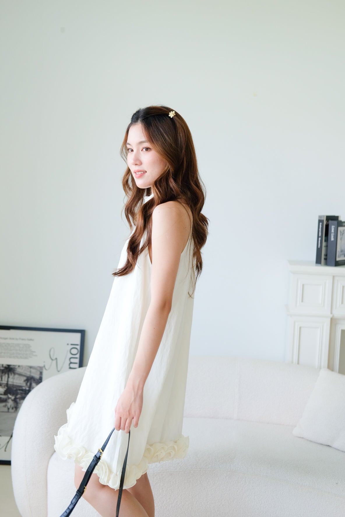 Natasha Collared Ruffle Loose Dress (Cream)