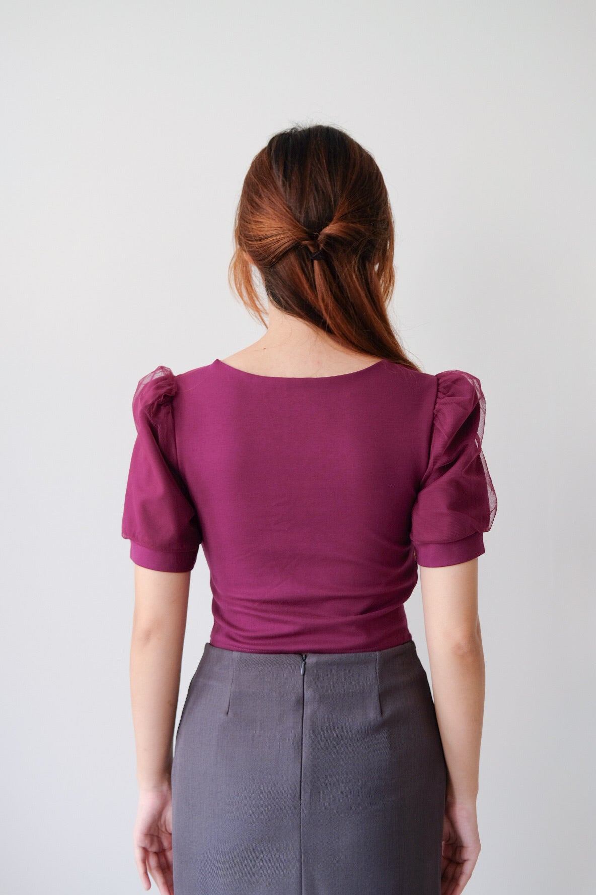 Purple Ruched Puff Sleeve Top