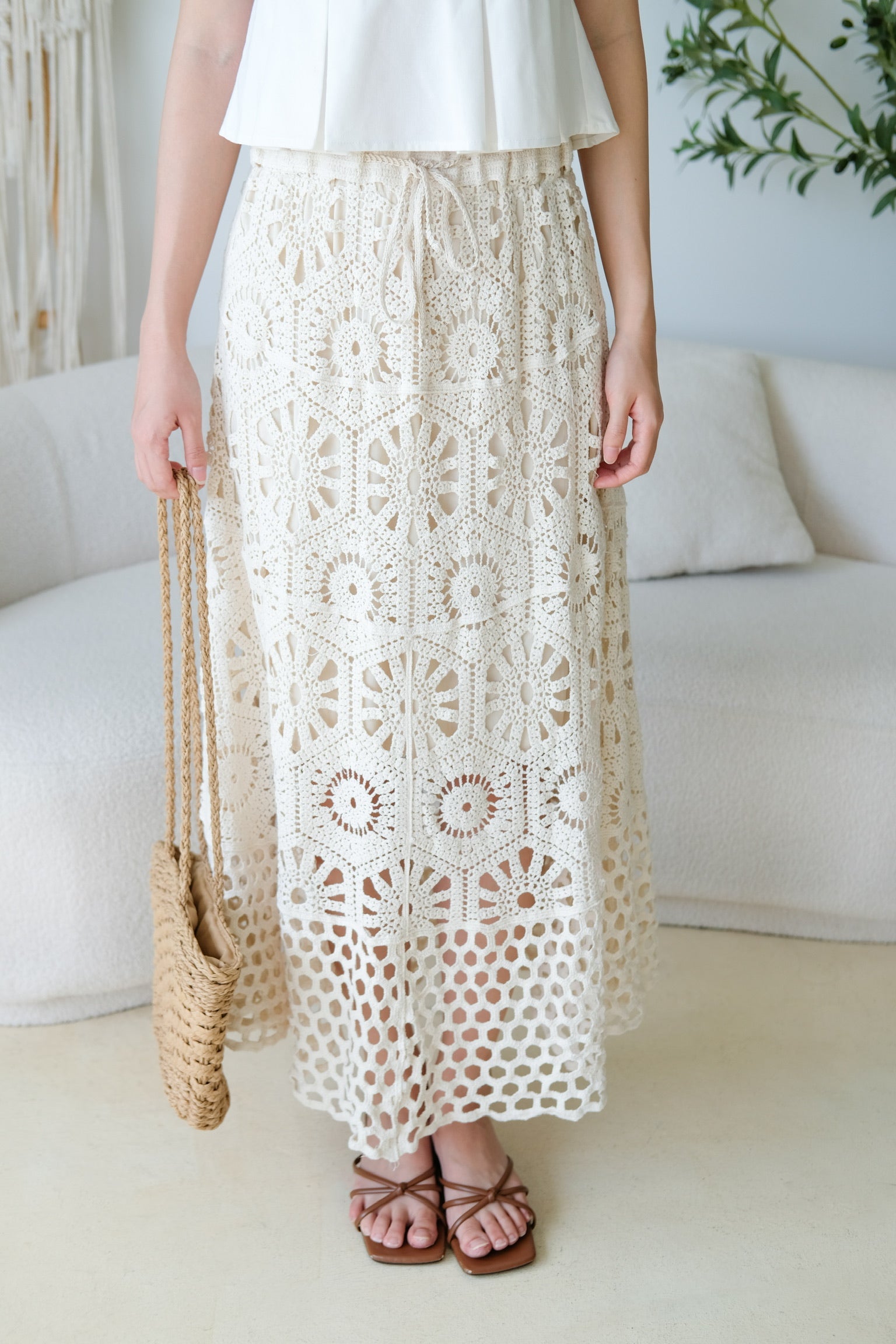 Zahara Crochet Maxi Skirt (Cream)