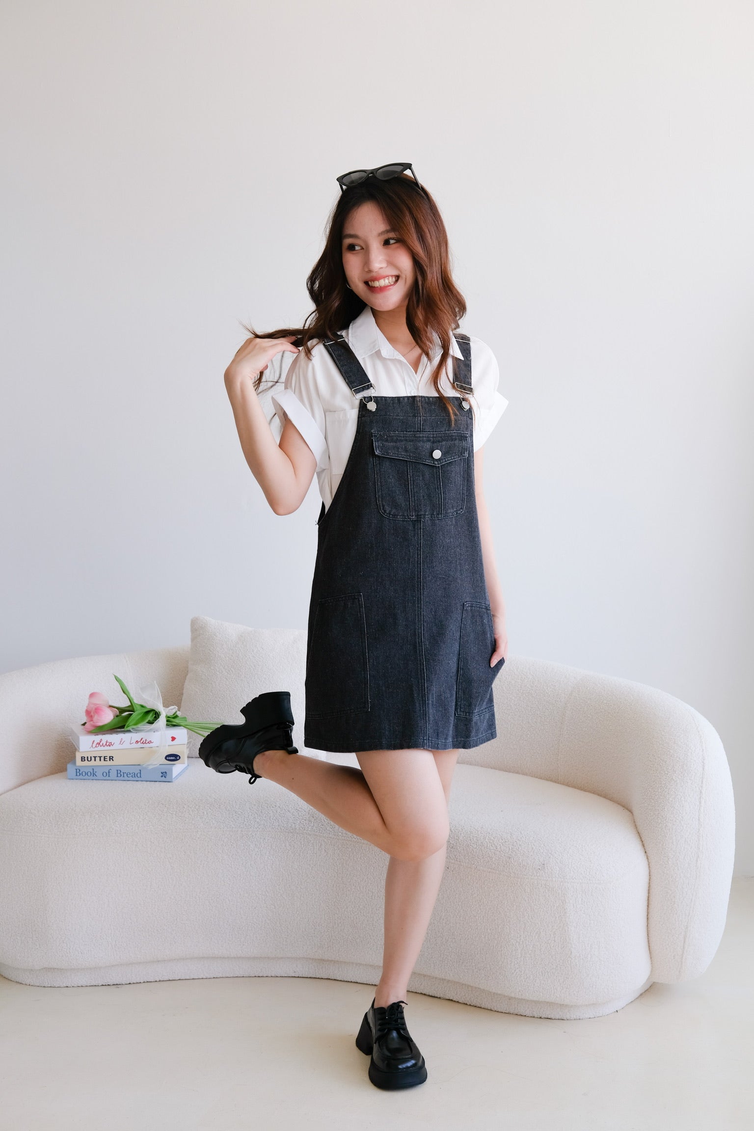 On The Go Denim Dungaree (Denim Black)