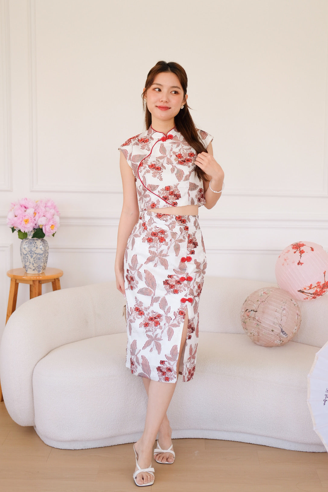 素瑾 Su Jin Floral Midi Cheongsam Set (Red)