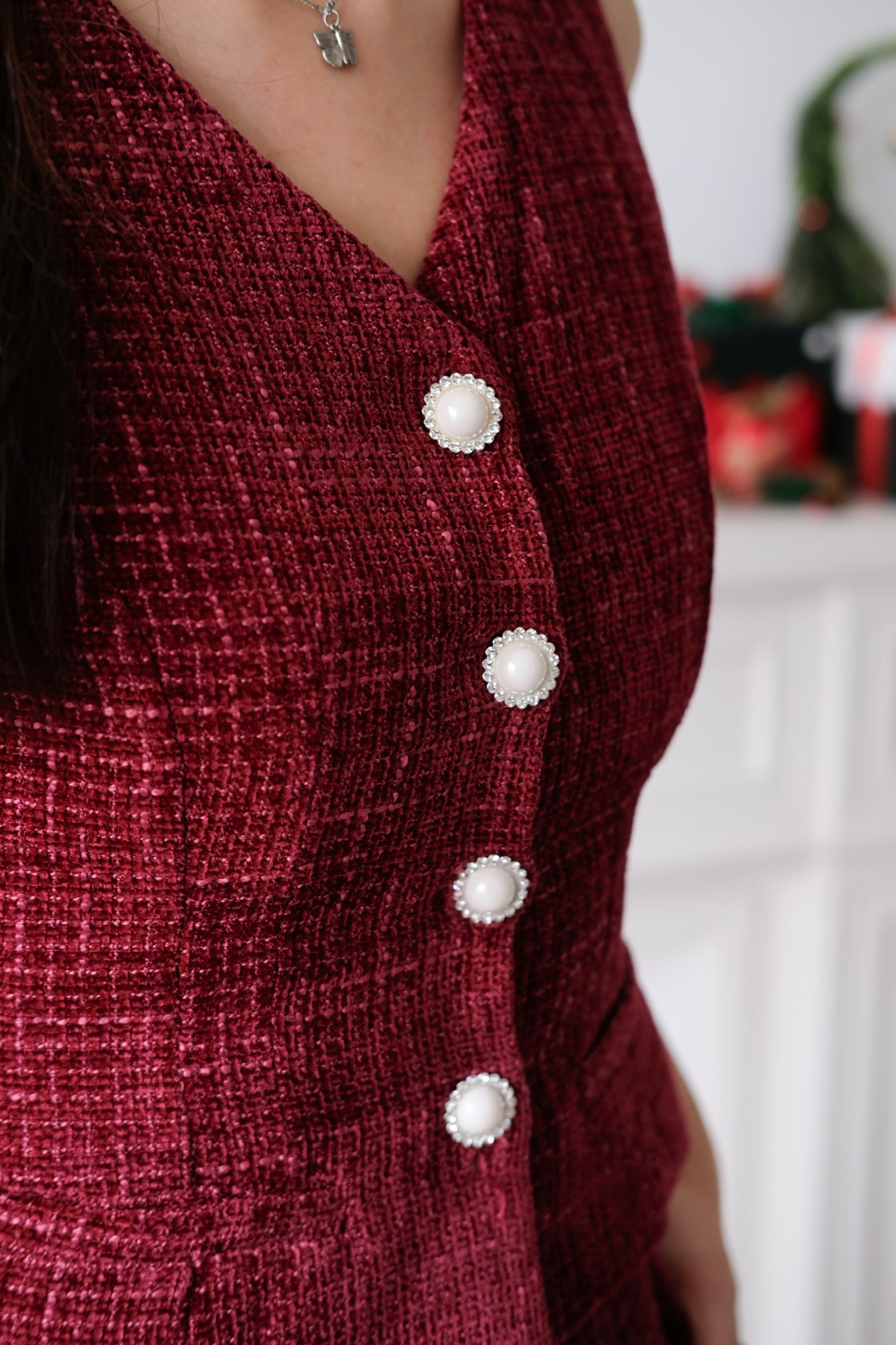 Eleanor Velvet Tweed Set (Burgundy)