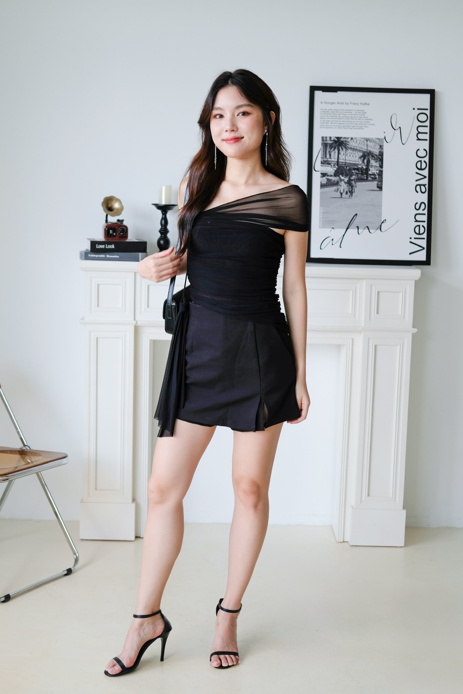 Vesper Toga Bodycon Chiffon Top (Black)