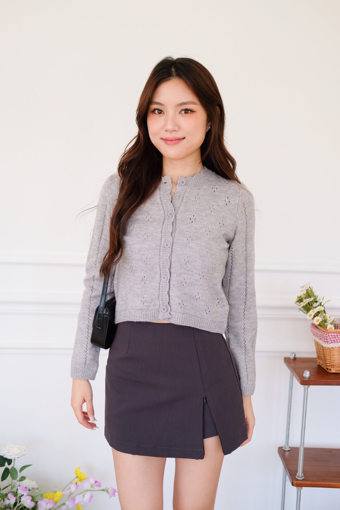 Mirae Soft Fuzzy Knit Cardigan (Grey)