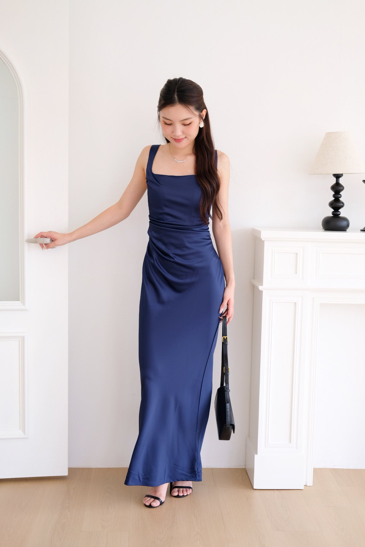 Adora Satin Mermaid Maxi Dress (Navy Blue)