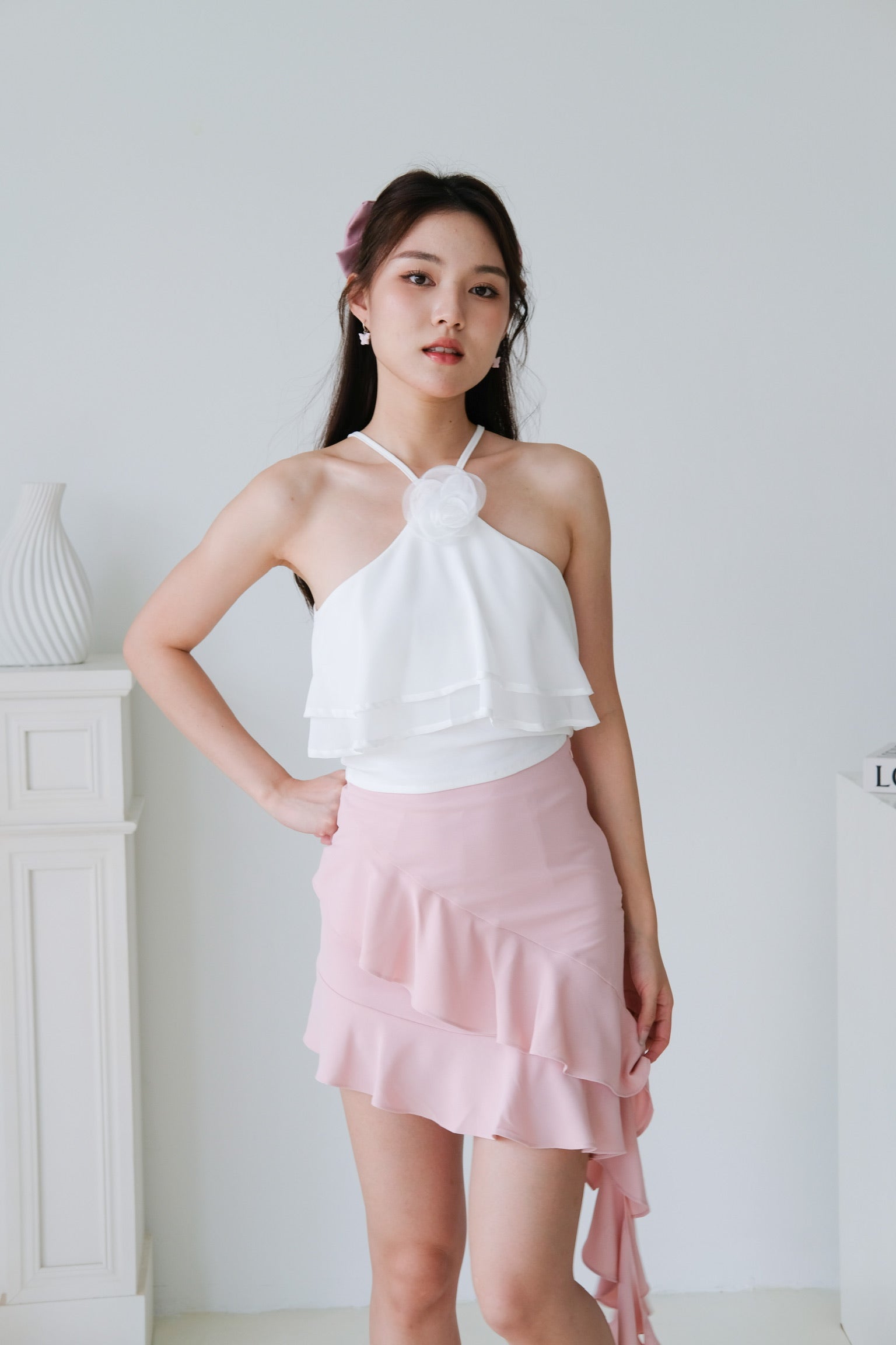 Ariel Rose Flutter Crop (White)