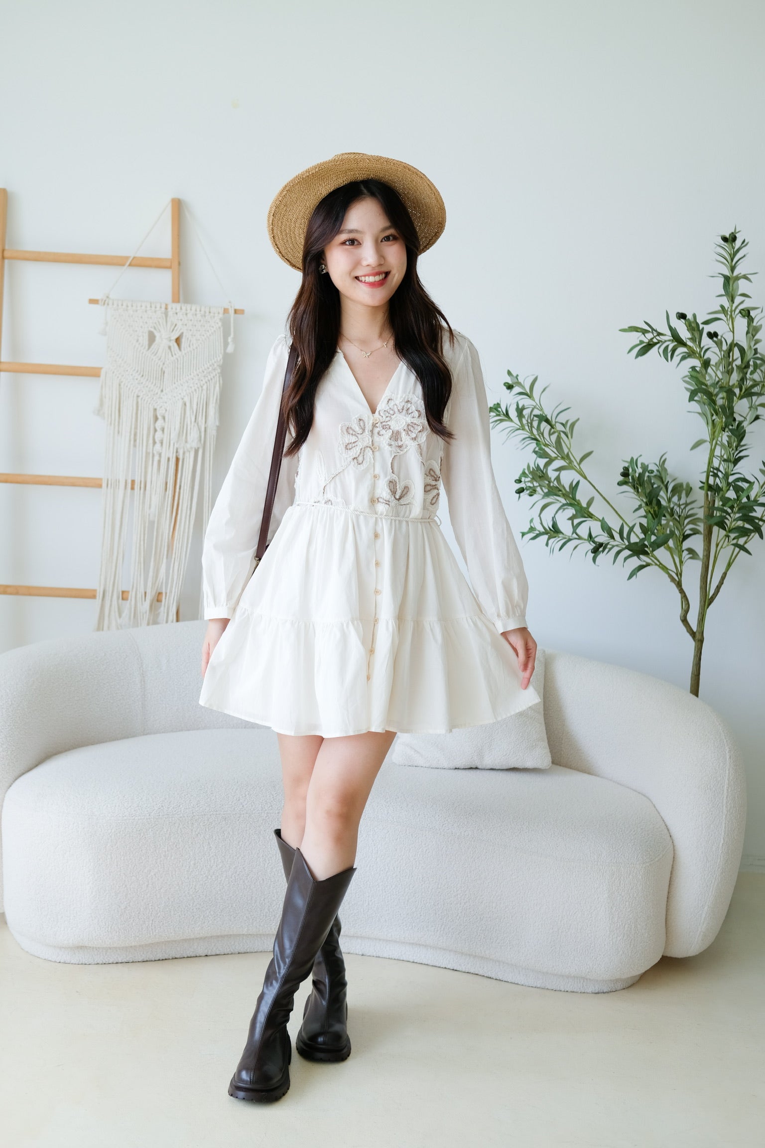 Isla Bohemian Babydoll Dress (Cream)
