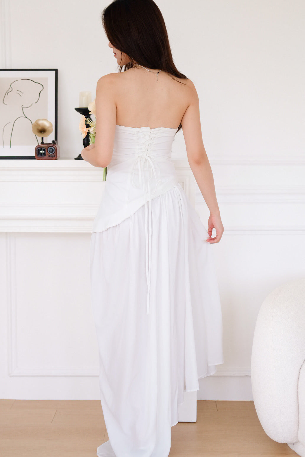 Kellie Asymmetrical Tube Maxi Dress (White)