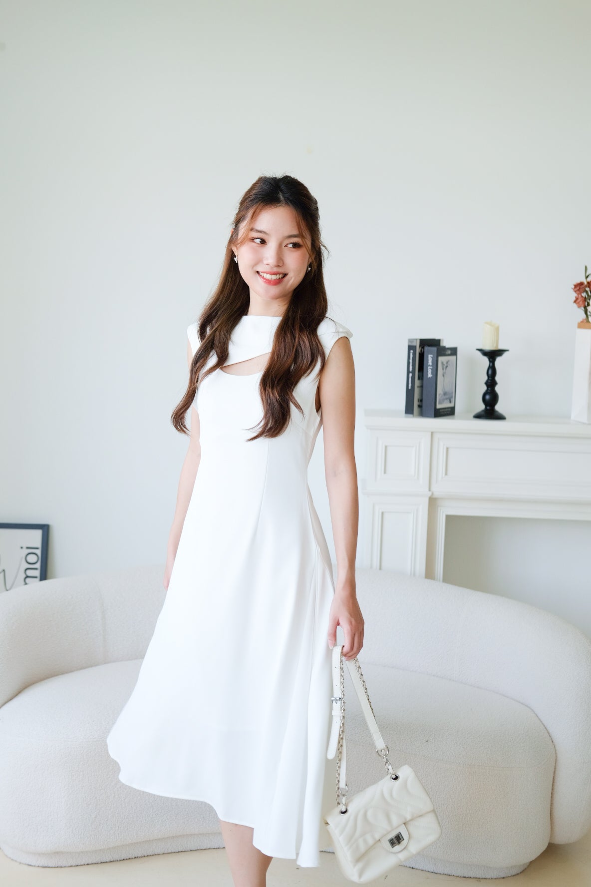 Venice Cut In Skater Maxi Dress (White)