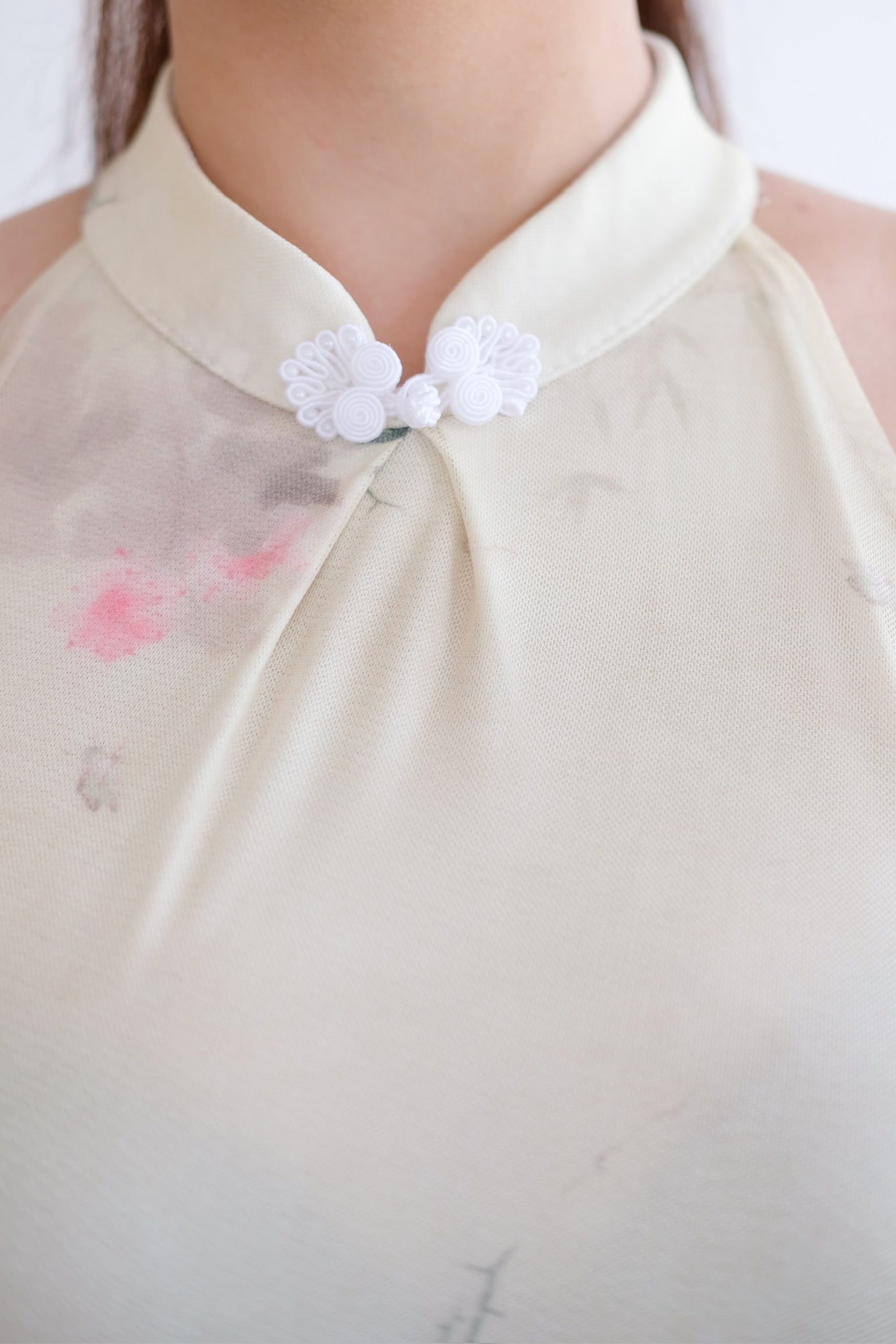 Yellow Floral Ruched Mesh Maxi Cheongsam