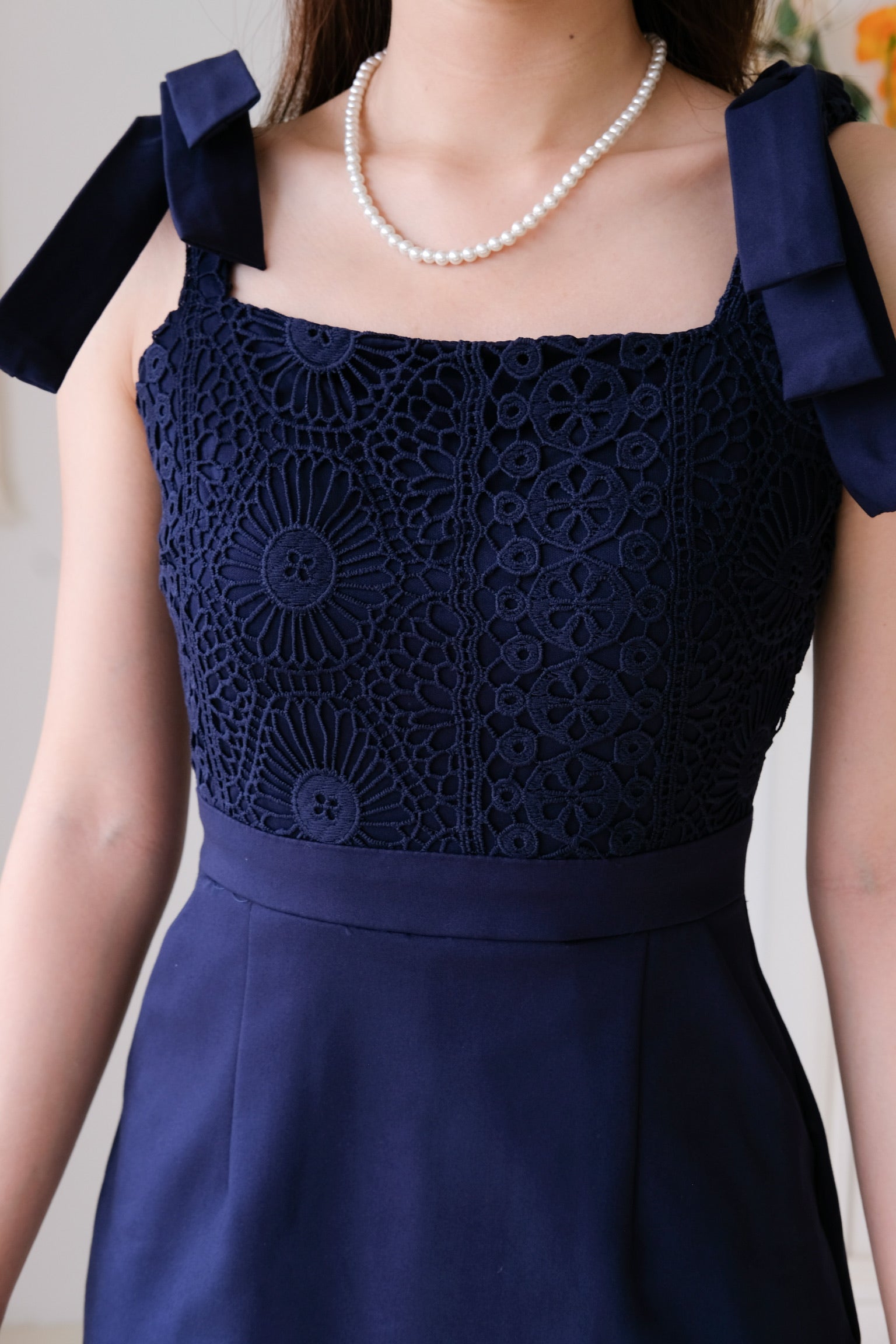 Leanne Crochet Asymmetrical Dress (Navy Blue)