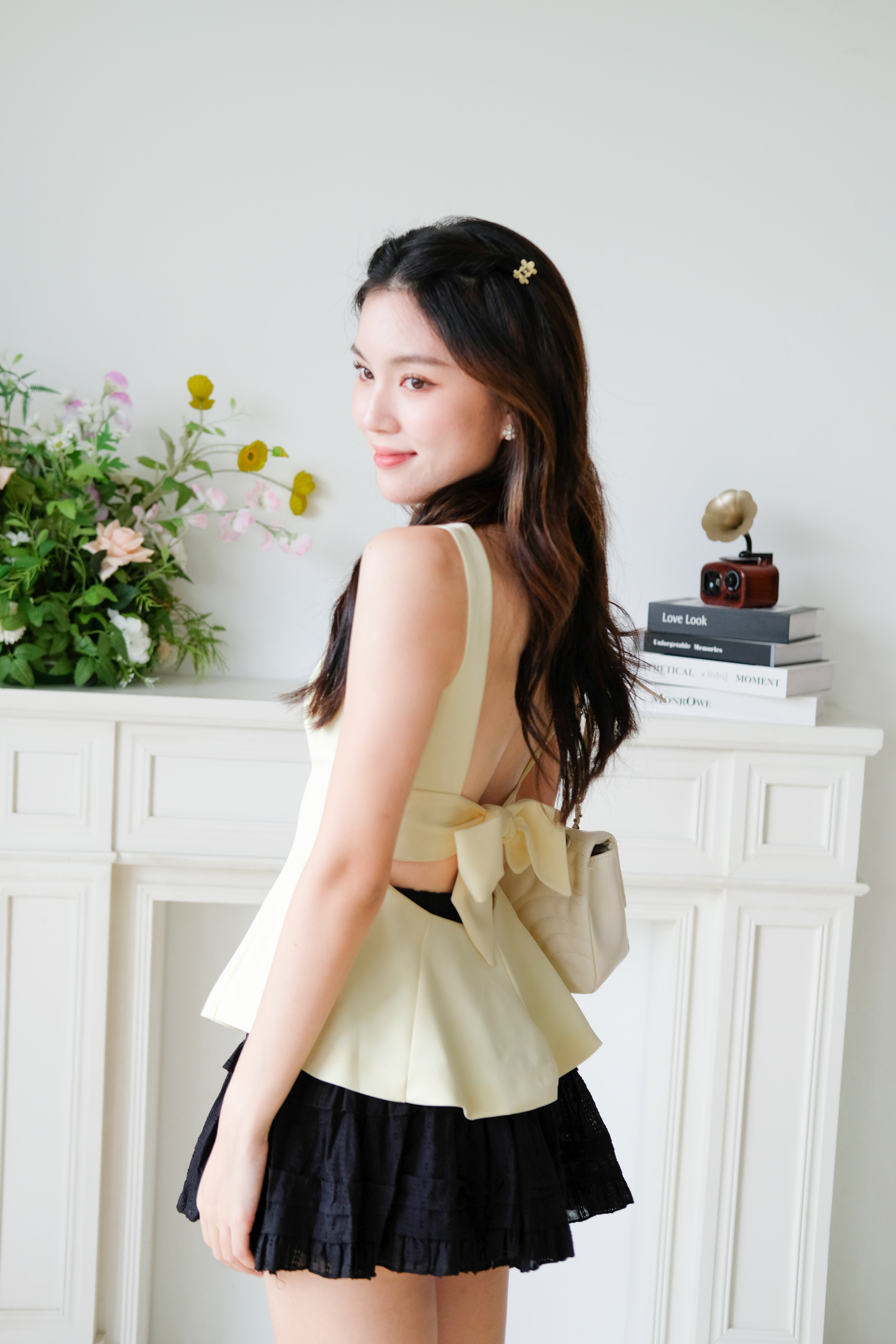 Belle Bareback Peplum Top (Light Yellow)