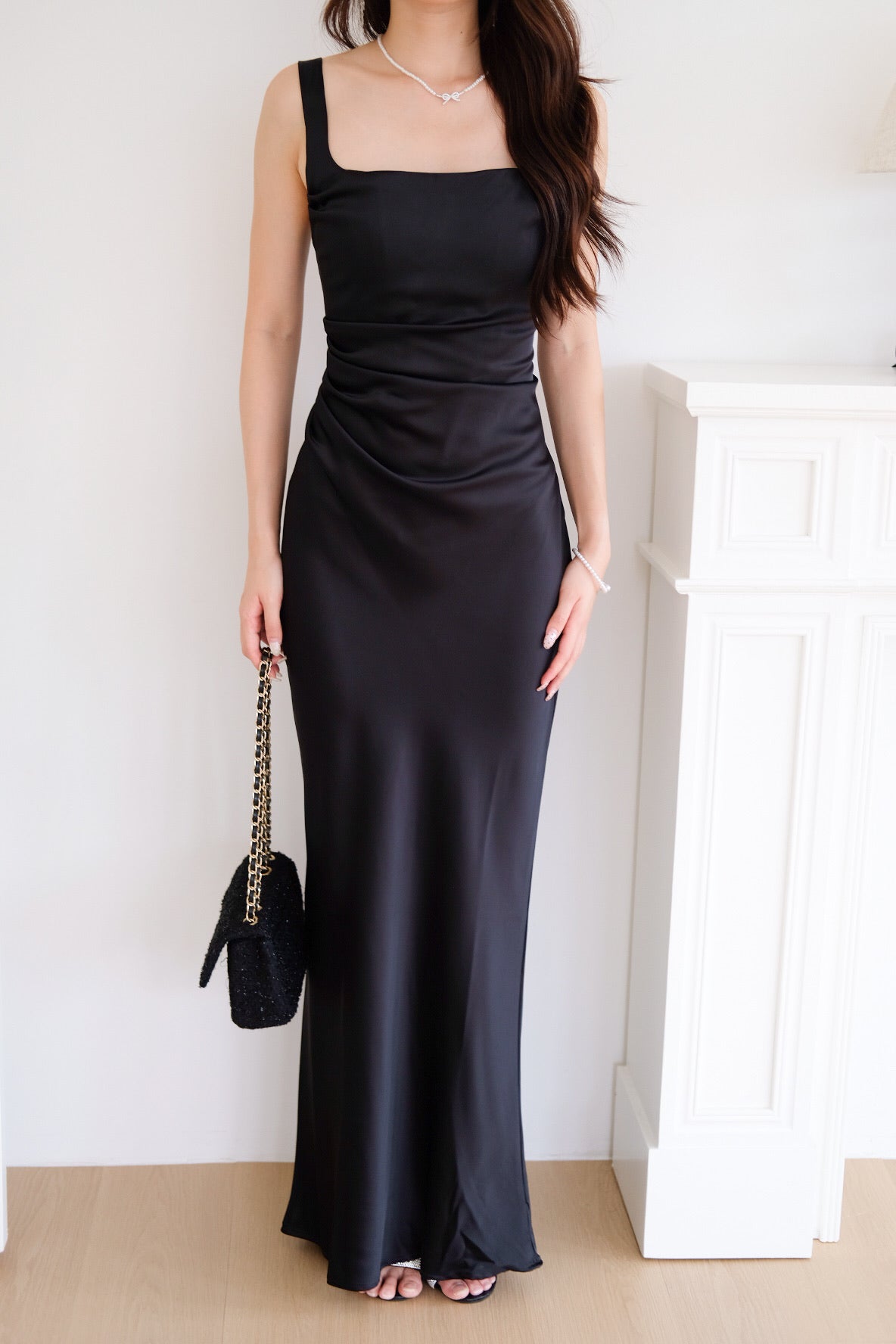 Adora Satin Mermaid Maxi Dress (Black)