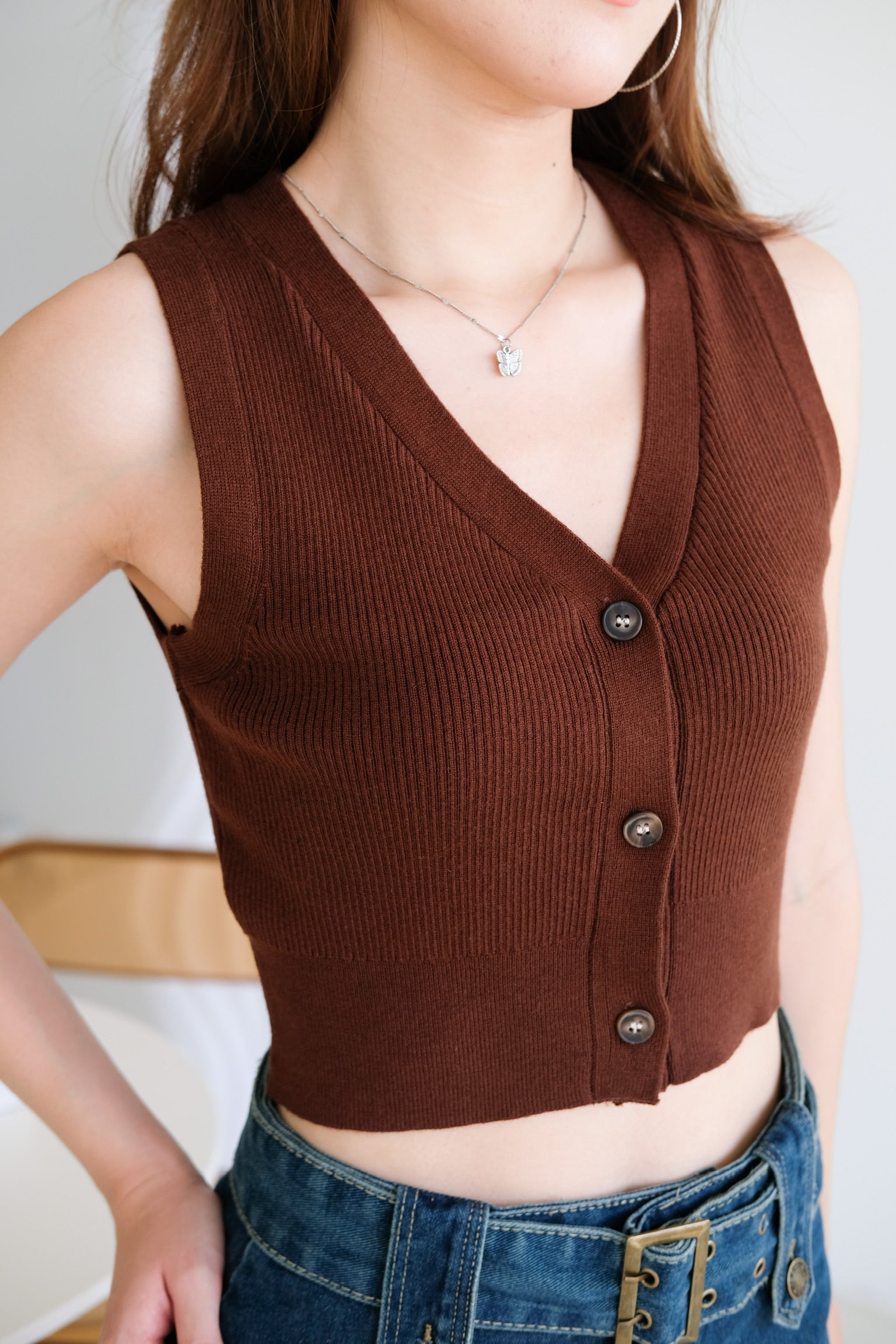 Nadia V Neck Vest Top (Brownie)