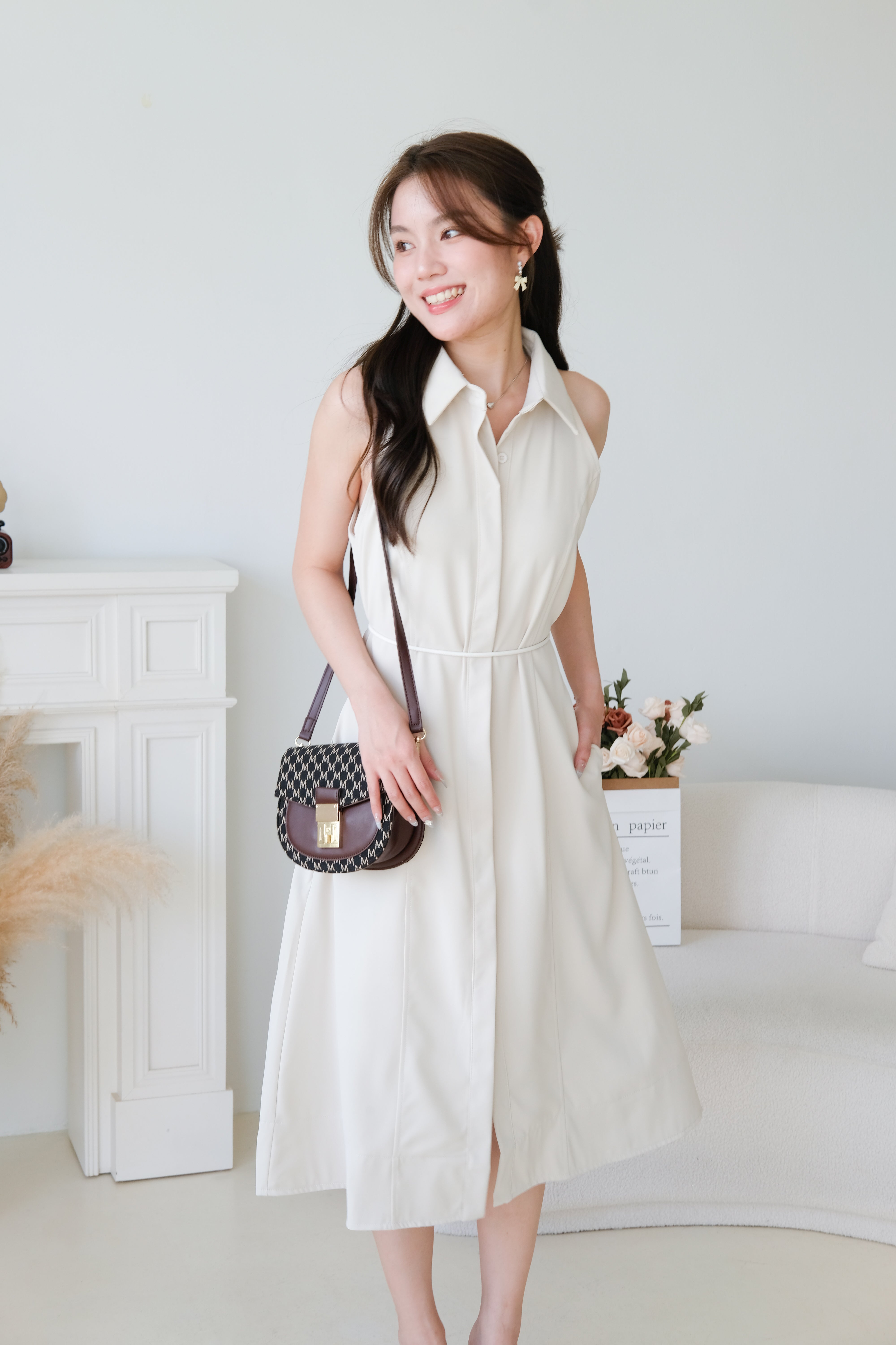 Eletta Collared A Line Dress (Cream)